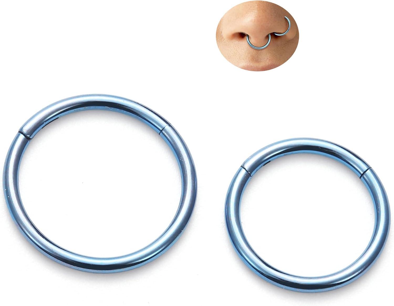 imageBodyBonita Anodized G23 Titanium Nose Rings Hoops for Women 141618G Septum Jewelry Conch Helix Daith Tragus Cartilage Earrings Lip Belly Buttom Piercing 81012mm 2PcsIce Blue HandAnodized