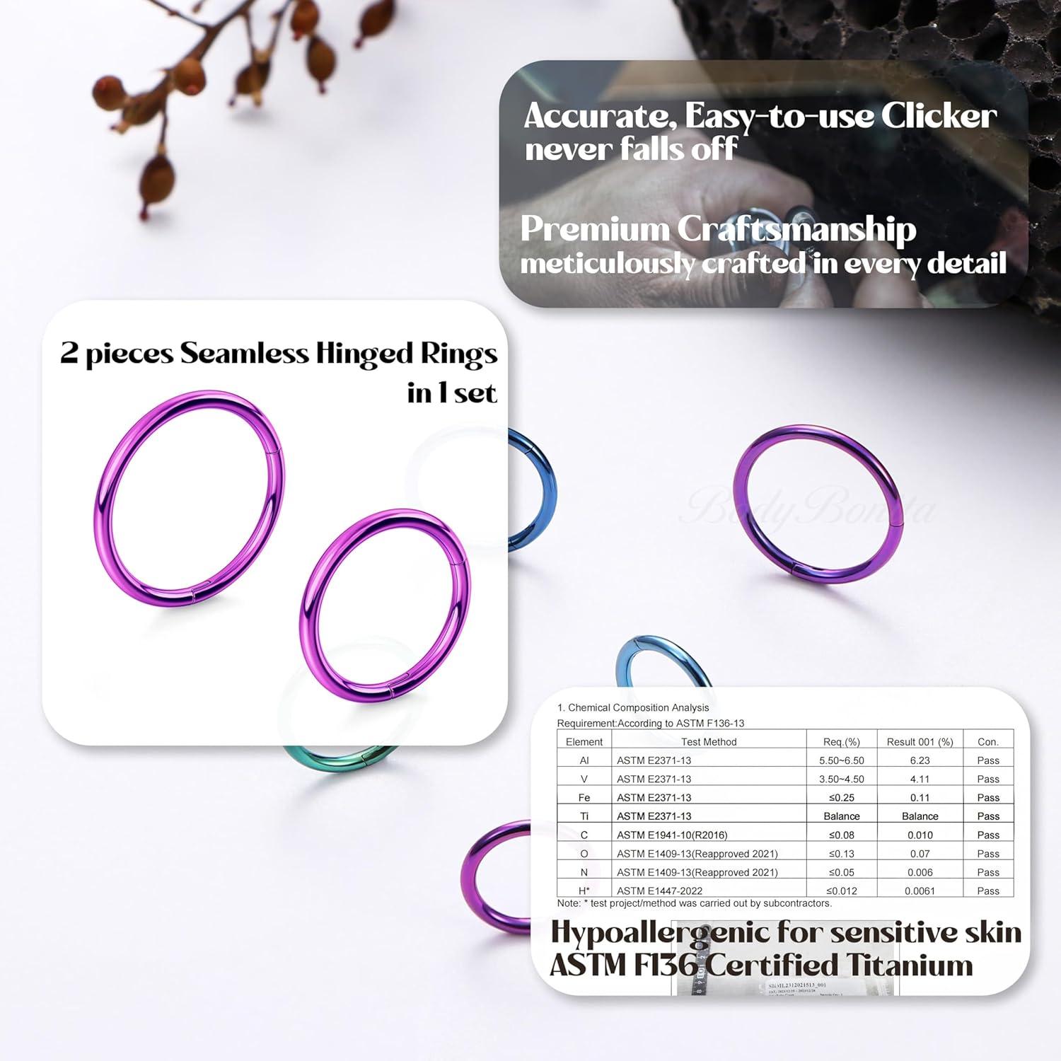 imageBodyBonita Anodized G23 Titanium Nose Rings Hoops for Women 141618G Septum Jewelry Conch Helix Daith Tragus Cartilage Earrings Lip Belly Buttom Piercing 81012mm 2PcsPurple HandAnodized