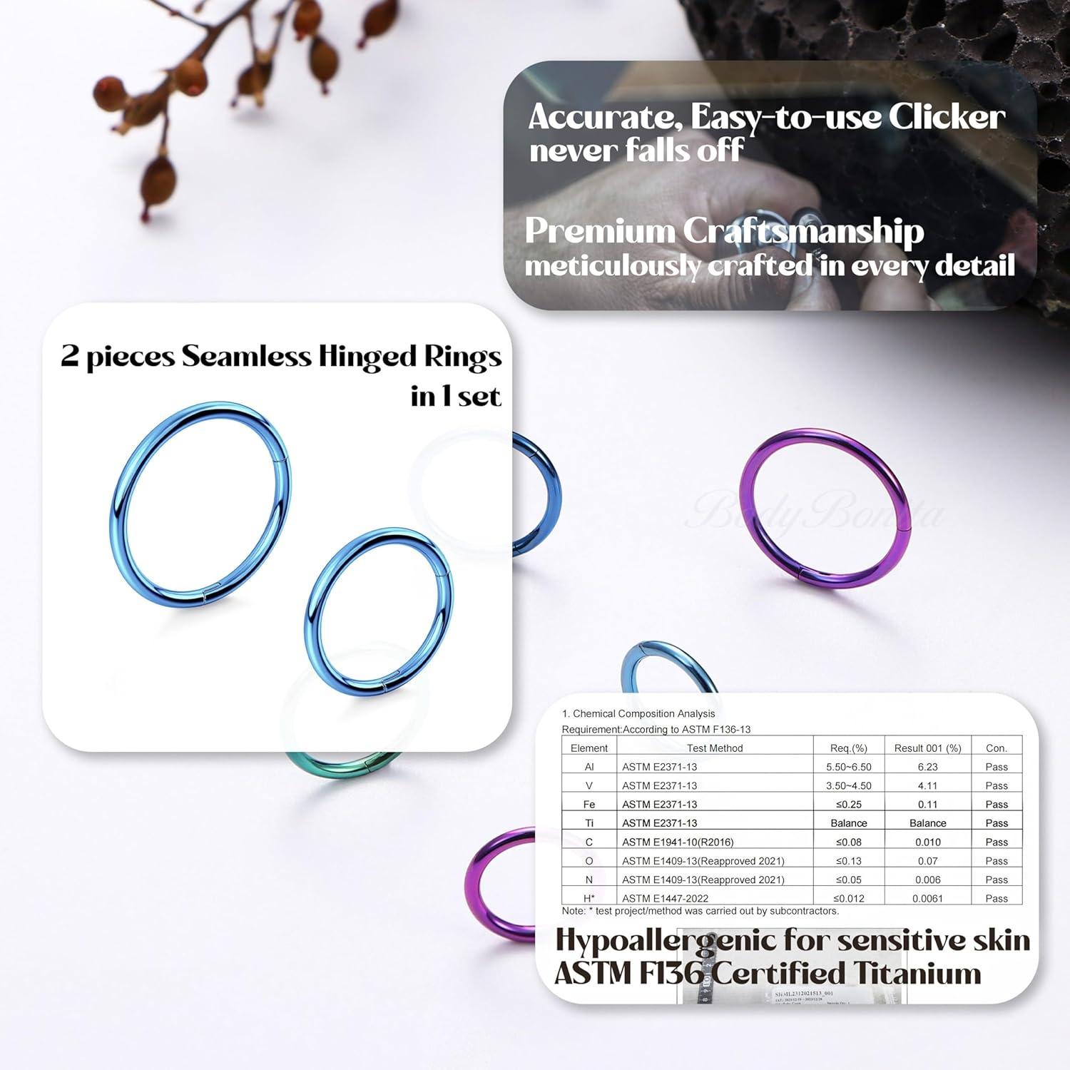 imageBodyBonita Anodized G23 Titanium Nose Rings Hoops for Women 141618G Septum Jewelry Conch Helix Daith Tragus Cartilage Earrings Lip Belly Buttom Piercing 81012mm 2PcsIce Blue HandAnodized
