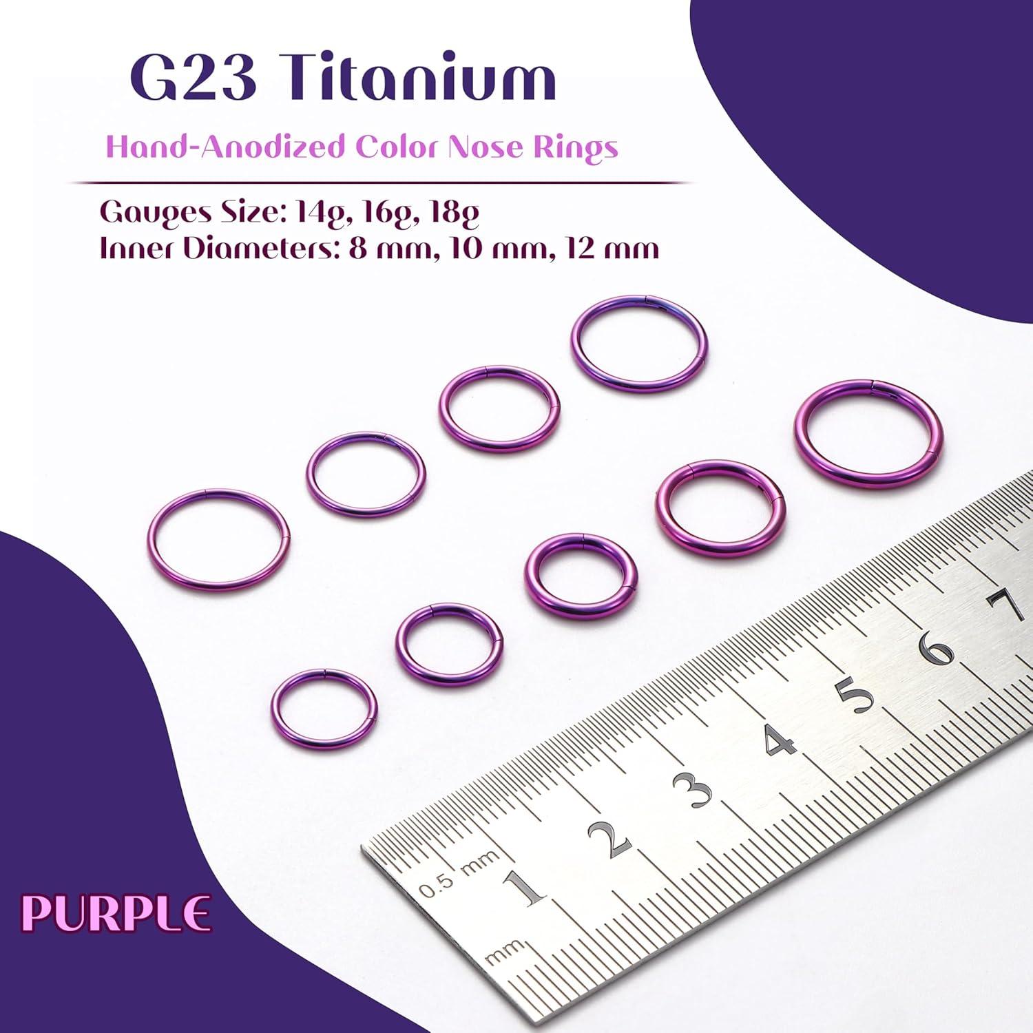 imageBodyBonita Anodized G23 Titanium Nose Rings Hoops for Women 141618G Septum Jewelry Conch Helix Daith Tragus Cartilage Earrings Lip Belly Buttom Piercing 81012mm 2PcsPurple HandAnodized
