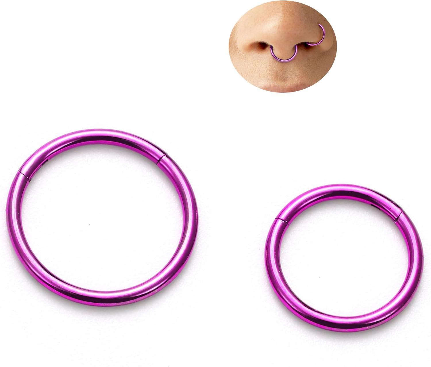 imageBodyBonita Anodized G23 Titanium Nose Rings Hoops for Women 141618G Septum Jewelry Conch Helix Daith Tragus Cartilage Earrings Lip Belly Buttom Piercing 81012mm 2PcsPurple HandAnodized
