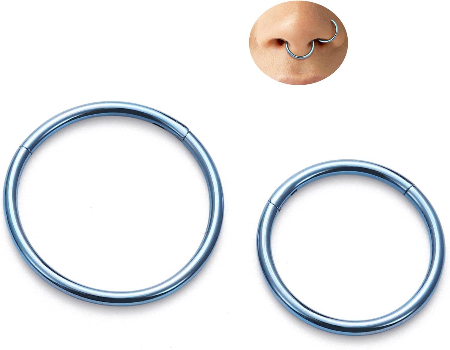imageBodyBonita Anodized G23 Titanium Nose Rings Hoops for Women 141618G Septum Jewelry Conch Helix Daith Tragus Cartilage Earrings Lip Belly Buttom Piercing 81012mm 2PcsIce Blue HandAnodized