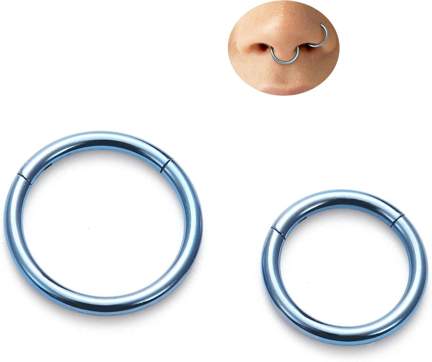imageBodyBonita Anodized G23 Titanium Nose Rings Hoops for Women 141618G Septum Jewelry Conch Helix Daith Tragus Cartilage Earrings Lip Belly Buttom Piercing 81012mm 2PcsIce Blue HandAnodized