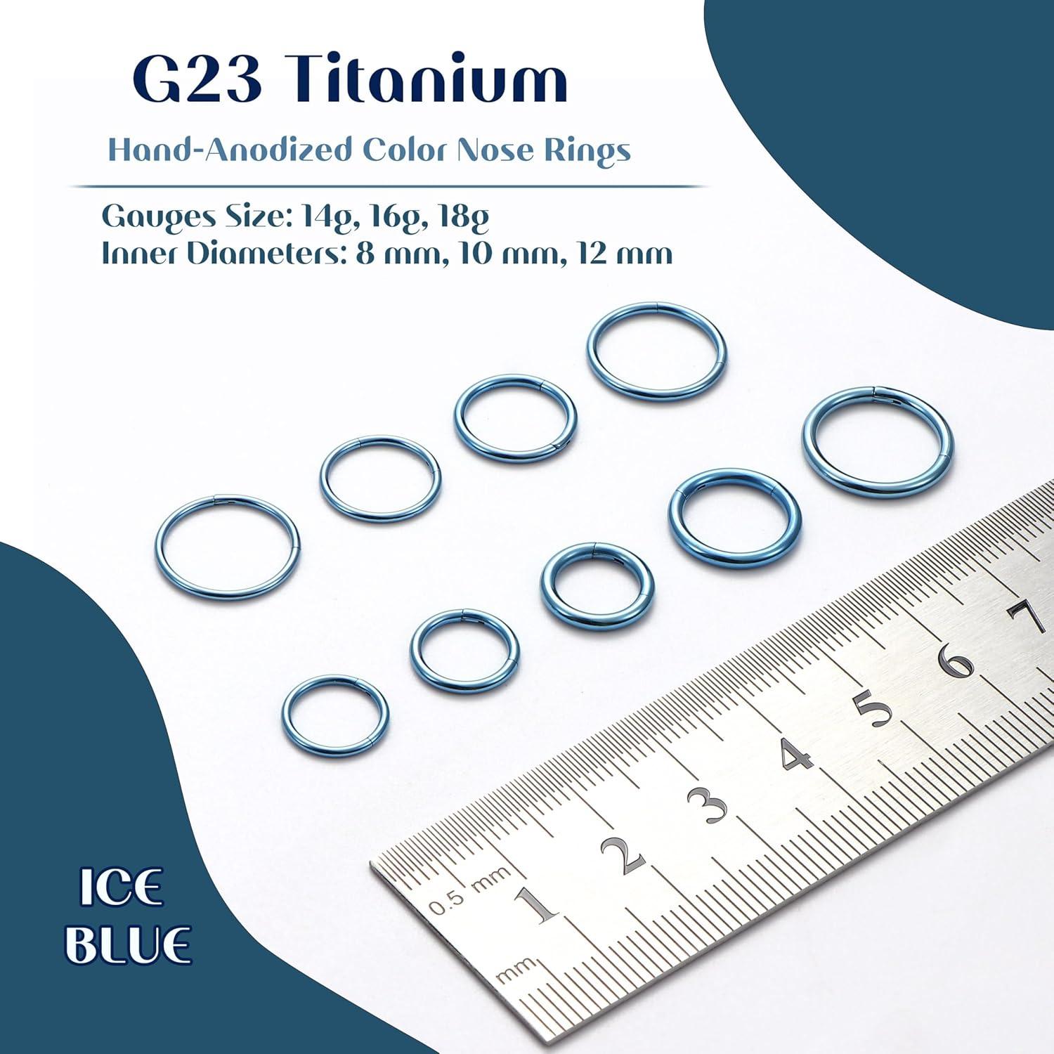 imageBodyBonita Anodized G23 Titanium Nose Rings Hoops for Women 141618G Septum Jewelry Conch Helix Daith Tragus Cartilage Earrings Lip Belly Buttom Piercing 81012mm 2PcsIce Blue HandAnodized