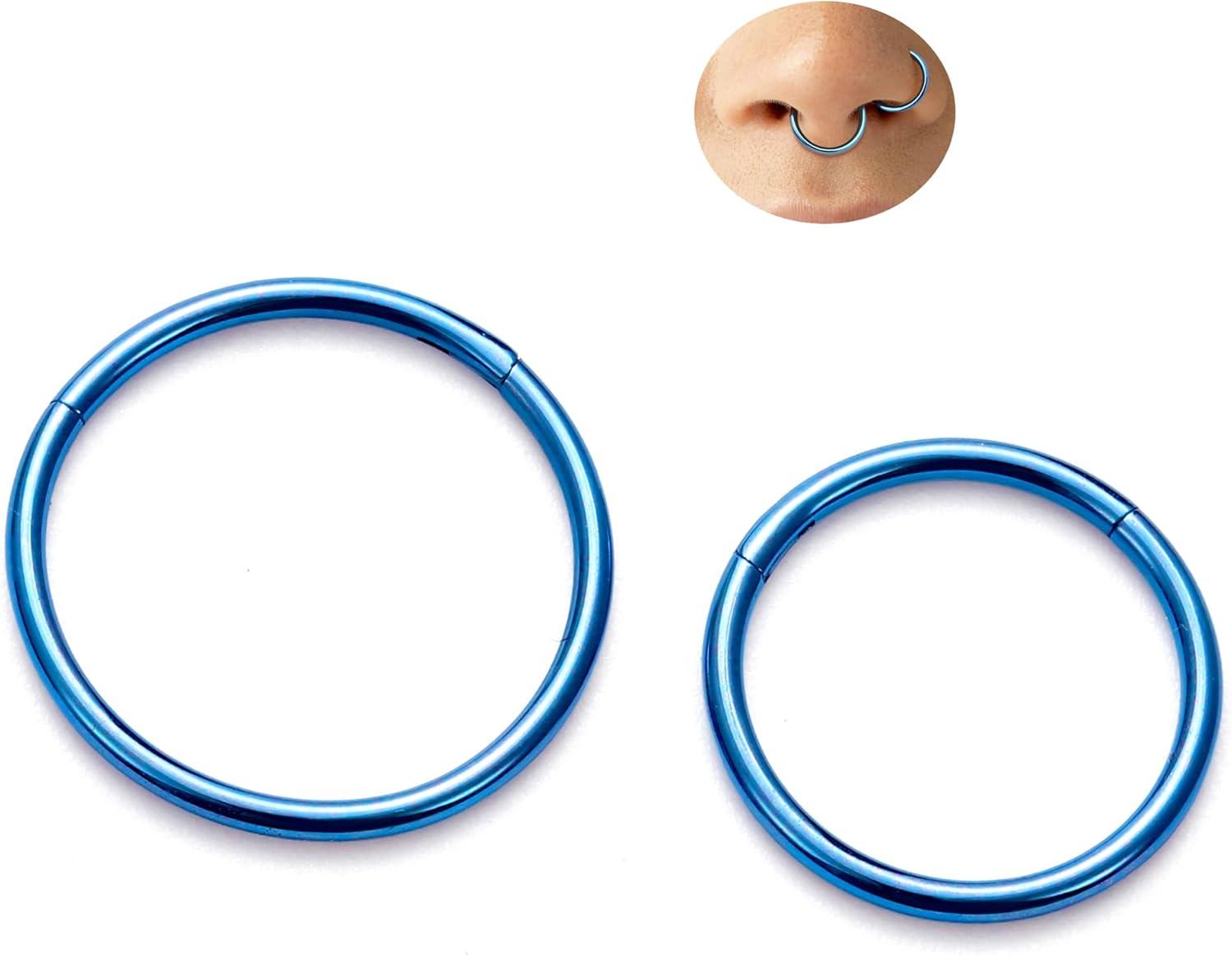 imageBodyBonita Anodized G23 Titanium Nose Rings Hoops for Women 141618G Septum Jewelry Conch Helix Daith Tragus Cartilage Earrings Lip Belly Buttom Piercing 81012mm 2PcsDark Blue HandAnodized
