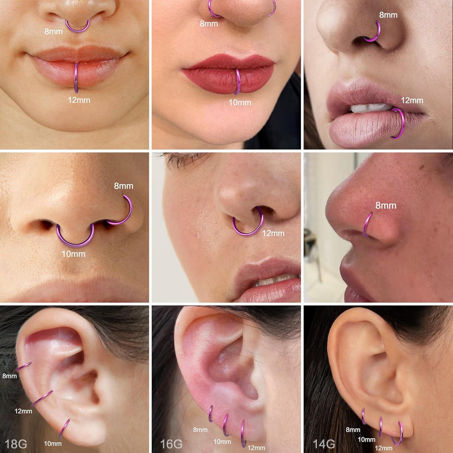 imageBodyBonita Anodized G23 Titanium Nose Rings Hoops for Women 141618G Septum Jewelry Conch Helix Daith Tragus Cartilage Earrings Lip Belly Buttom Piercing 81012mm 2PcsPurple HandAnodized