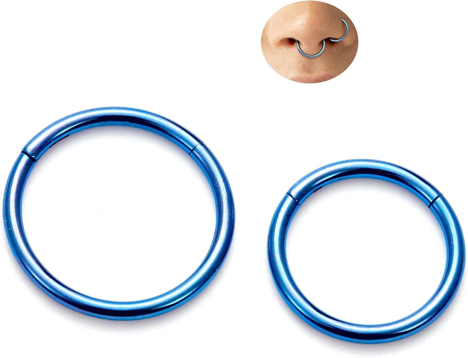 imageBodyBonita Anodized G23 Titanium Nose Rings Hoops for Women 141618G Septum Jewelry Conch Helix Daith Tragus Cartilage Earrings Lip Belly Buttom Piercing 81012mm 2PcsDark Blue HandAnodized