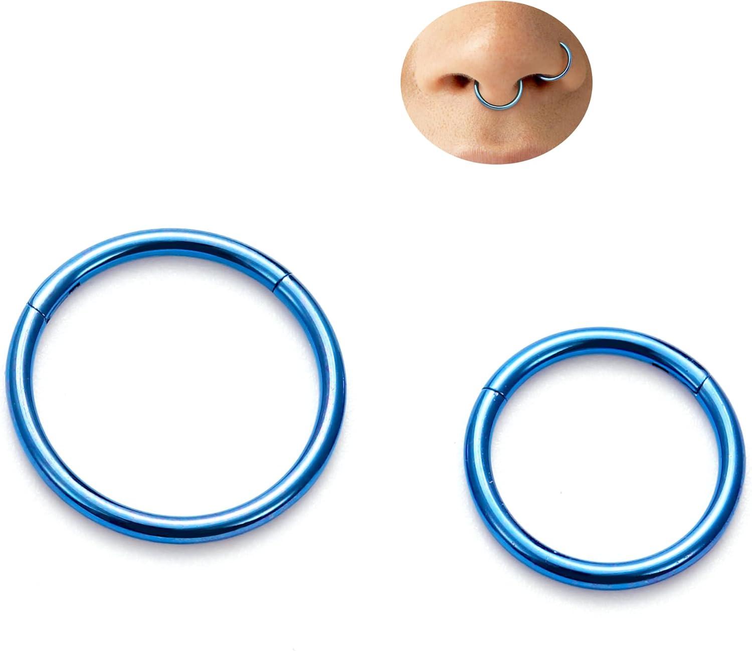 imageBodyBonita Anodized G23 Titanium Nose Rings Hoops for Women 141618G Septum Jewelry Conch Helix Daith Tragus Cartilage Earrings Lip Belly Buttom Piercing 81012mm 2PcsDark Blue HandAnodized
