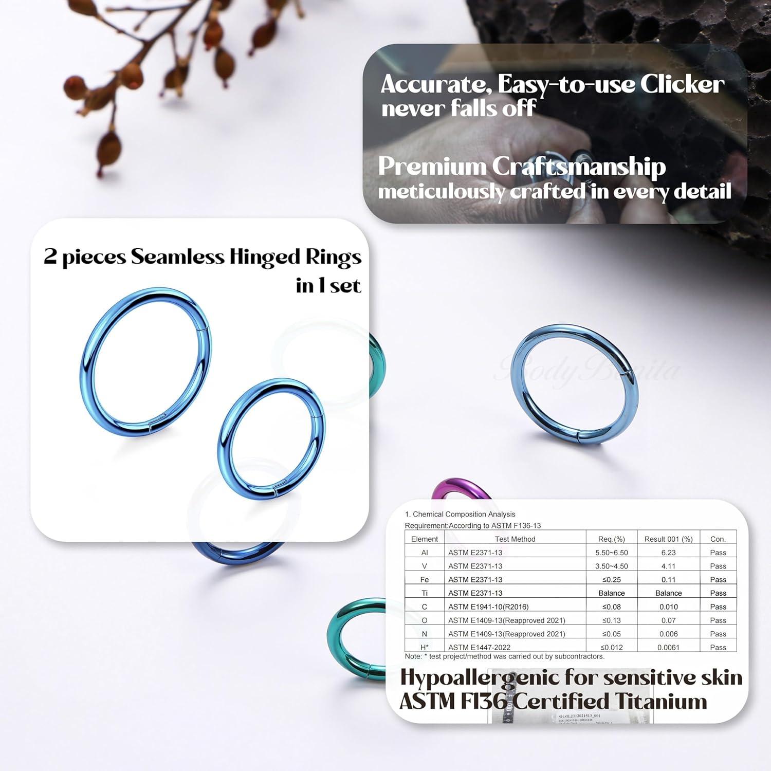 imageBodyBonita Anodized G23 Titanium Nose Rings Hoops for Women 141618G Septum Jewelry Conch Helix Daith Tragus Cartilage Earrings Lip Belly Buttom Piercing 81012mm 2PcsIce Blue HandAnodized