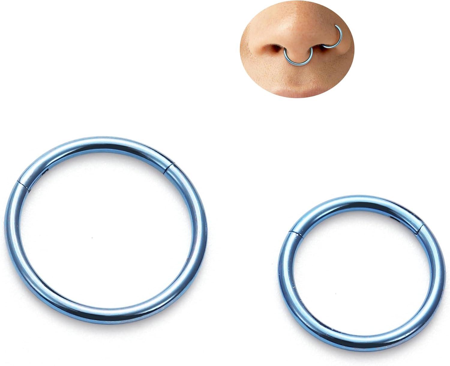 imageBodyBonita Anodized G23 Titanium Nose Rings Hoops for Women 141618G Septum Jewelry Conch Helix Daith Tragus Cartilage Earrings Lip Belly Buttom Piercing 81012mm 2PcsIce Blue HandAnodized