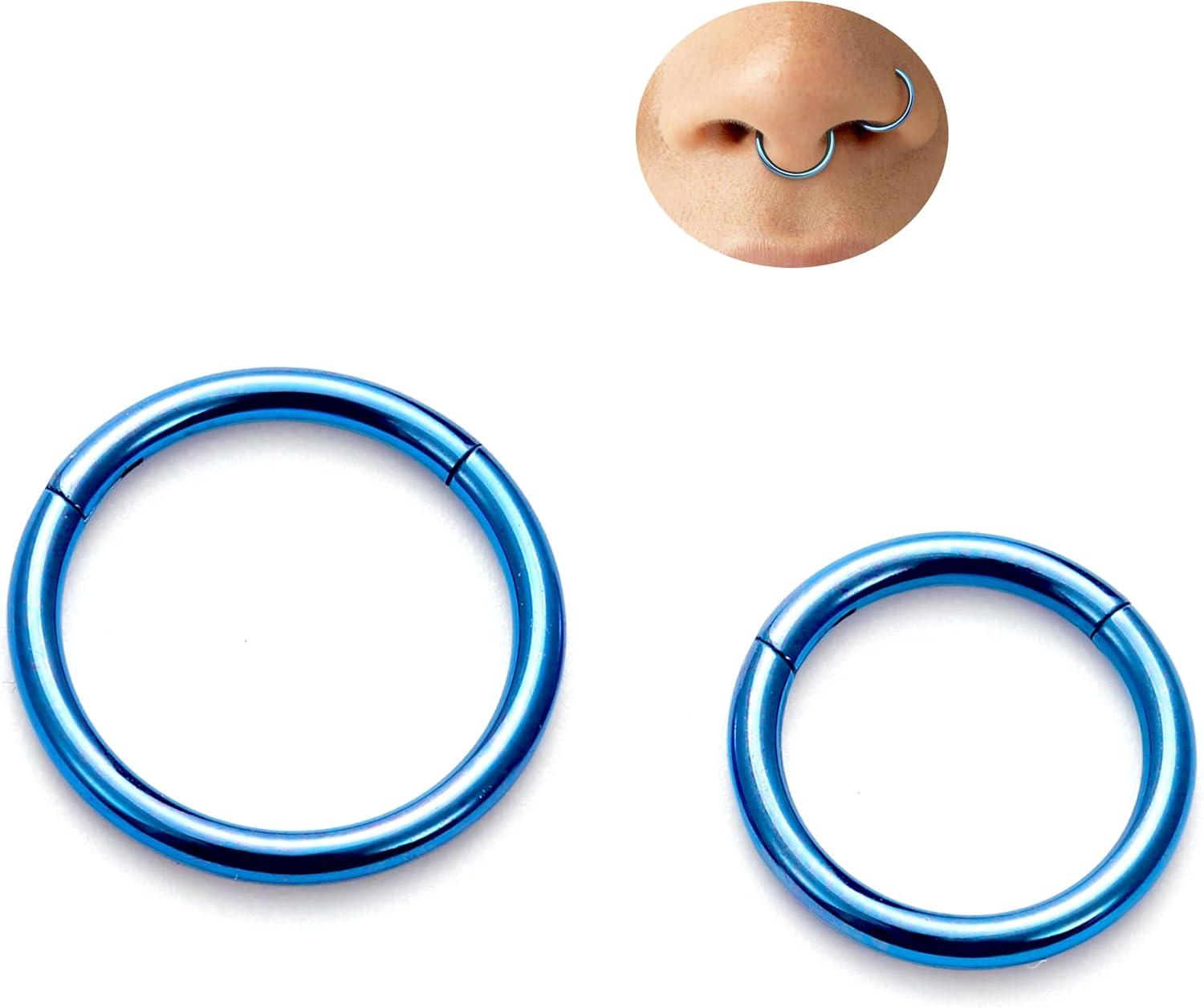 imageBodyBonita Anodized G23 Titanium Nose Rings Hoops for Women 141618G Septum Jewelry Conch Helix Daith Tragus Cartilage Earrings Lip Belly Buttom Piercing 81012mm 2PcsDark Blue HandAnodized