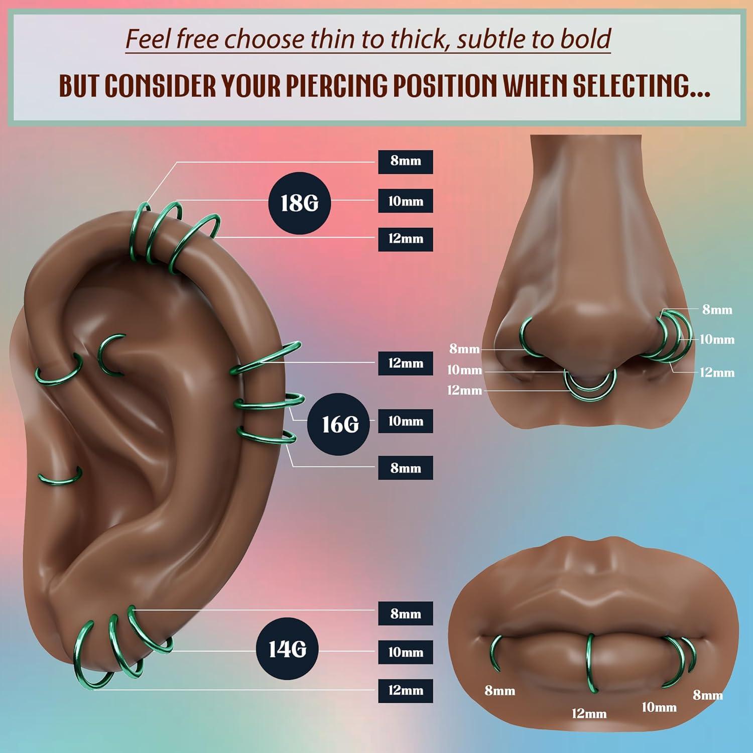 imageBodyBonita Anodized G23 Titanium Nose Rings Hoops for Women 141618G Septum Jewelry Conch Helix Daith Tragus Cartilage Earrings Lip Belly Buttom Piercing 81012mm 2PcsGreen HandAnodized