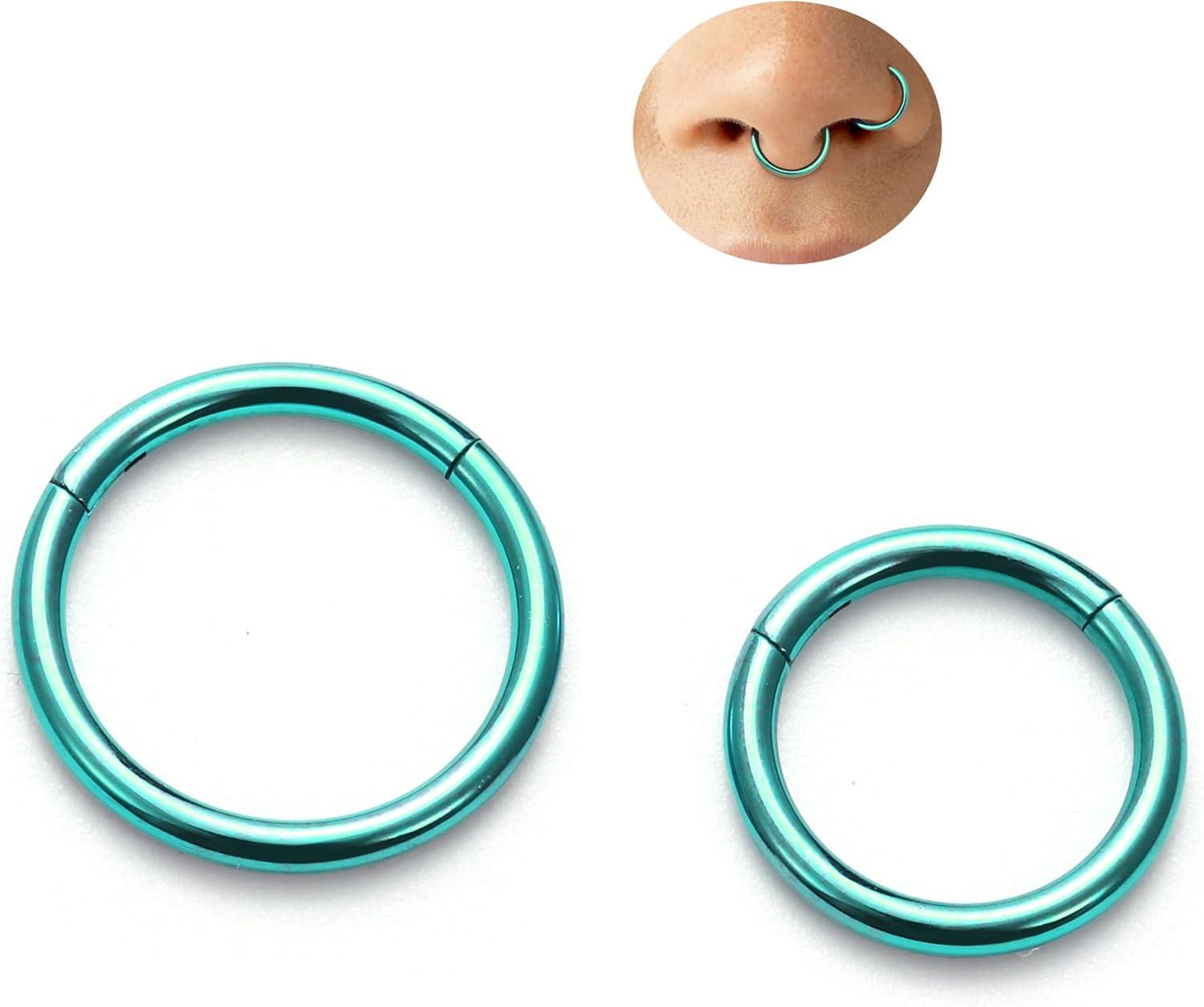 imageBodyBonita Anodized G23 Titanium Nose Rings Hoops for Women 141618G Septum Jewelry Conch Helix Daith Tragus Cartilage Earrings Lip Belly Buttom Piercing 81012mm 2PcsGreen HandAnodized