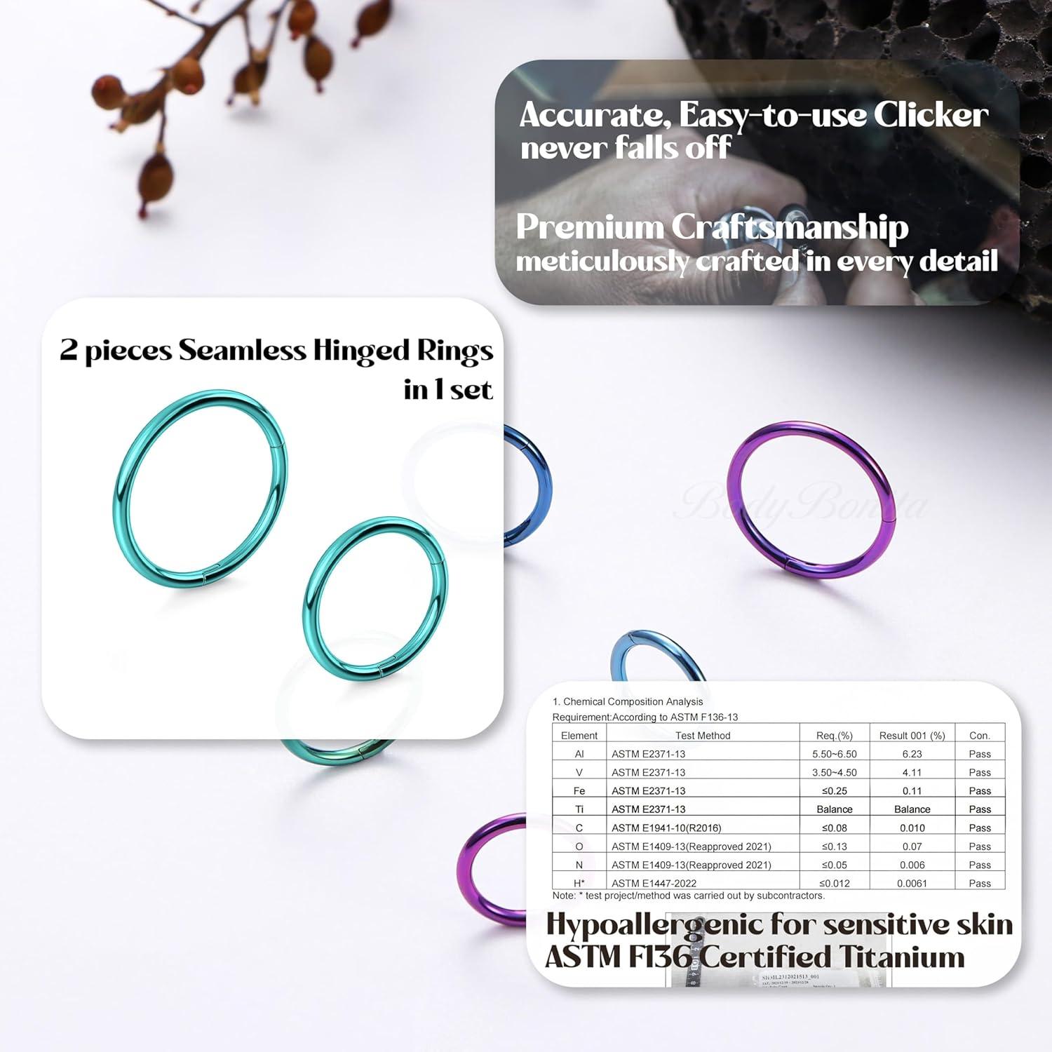 imageBodyBonita Anodized G23 Titanium Nose Rings Hoops for Women 141618G Septum Jewelry Conch Helix Daith Tragus Cartilage Earrings Lip Belly Buttom Piercing 81012mm 2PcsGreen HandAnodized