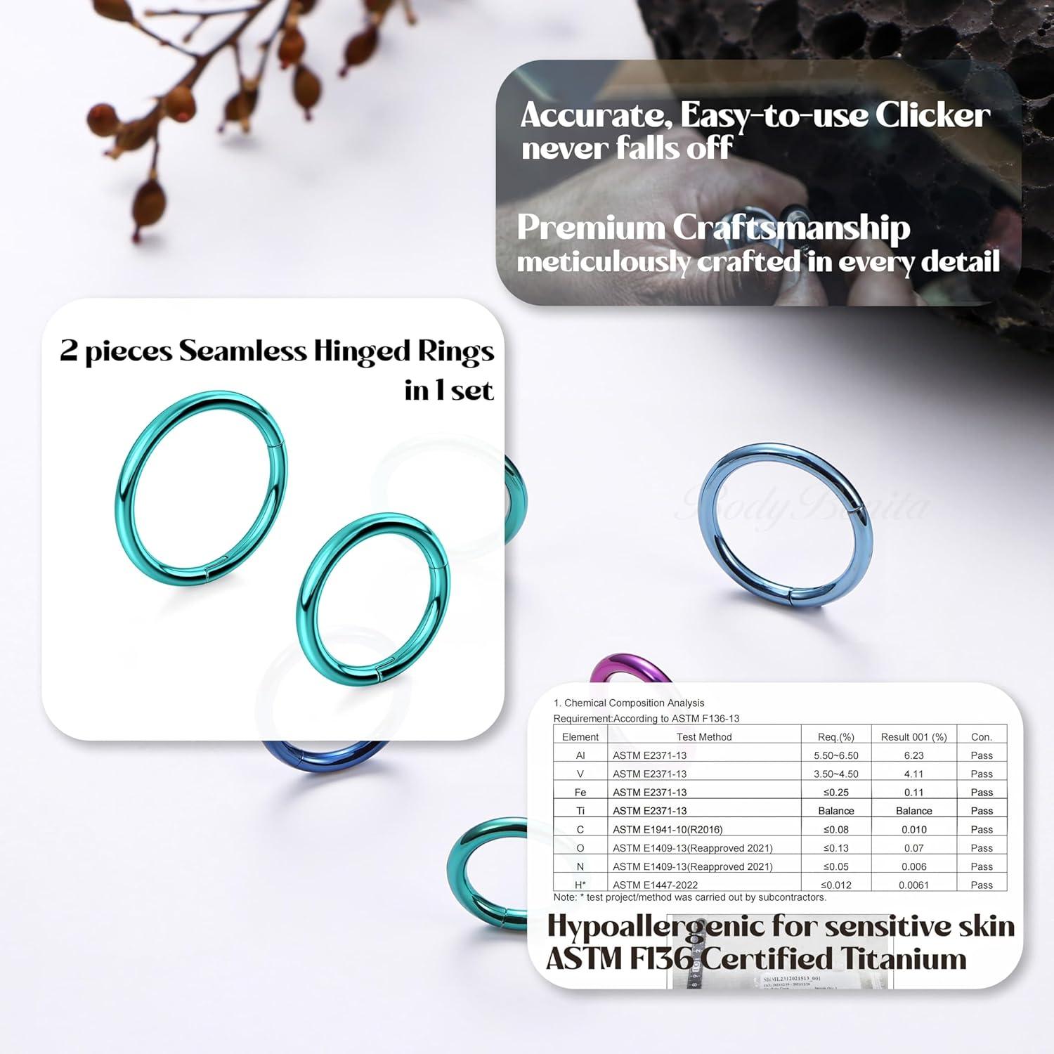 imageBodyBonita Anodized G23 Titanium Nose Rings Hoops for Women 141618G Septum Jewelry Conch Helix Daith Tragus Cartilage Earrings Lip Belly Buttom Piercing 81012mm 2PcsGreen HandAnodized