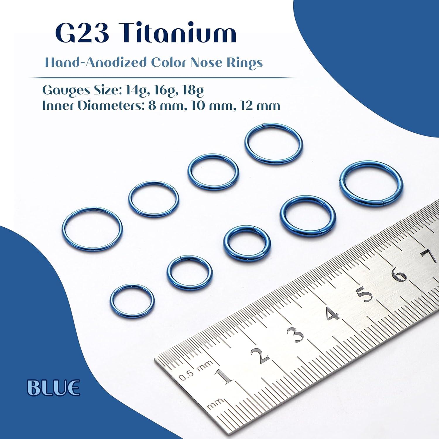 imageBodyBonita Anodized G23 Titanium Nose Rings Hoops for Women 141618G Septum Jewelry Conch Helix Daith Tragus Cartilage Earrings Lip Belly Buttom Piercing 81012mm 2PcsDark Blue HandAnodized