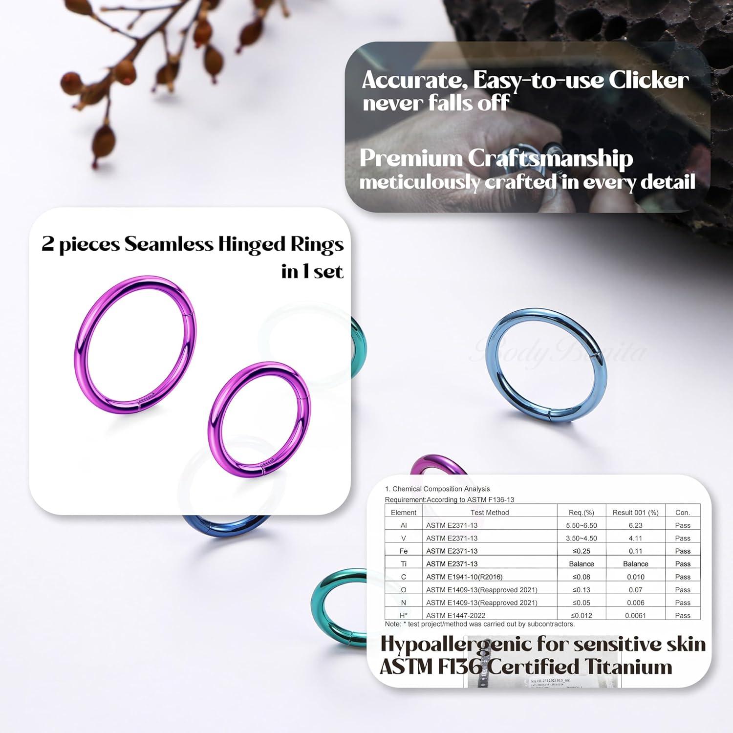imageBodyBonita Anodized G23 Titanium Nose Rings Hoops for Women 141618G Septum Jewelry Conch Helix Daith Tragus Cartilage Earrings Lip Belly Buttom Piercing 81012mm 2PcsPurple HandAnodized