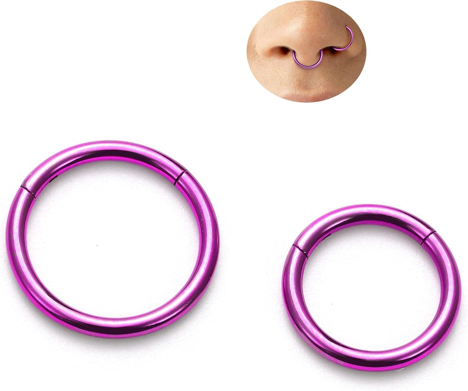 imageBodyBonita Anodized G23 Titanium Nose Rings Hoops for Women 141618G Septum Jewelry Conch Helix Daith Tragus Cartilage Earrings Lip Belly Buttom Piercing 81012mm 2PcsPurple HandAnodized
