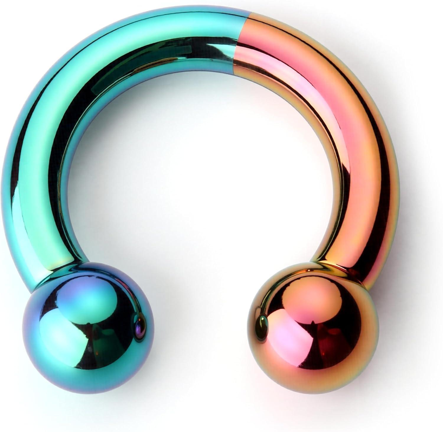 imageBodyBonita Anodized Septum Rings G23 Titanium Nose Ring Horseshoe Large PA Ring 6G 8G 12G Internally Threaded Circular Barbell Stretched Gauges for Ears CBR Body Piercing Jewelry for Women MenAnodized GreenPink