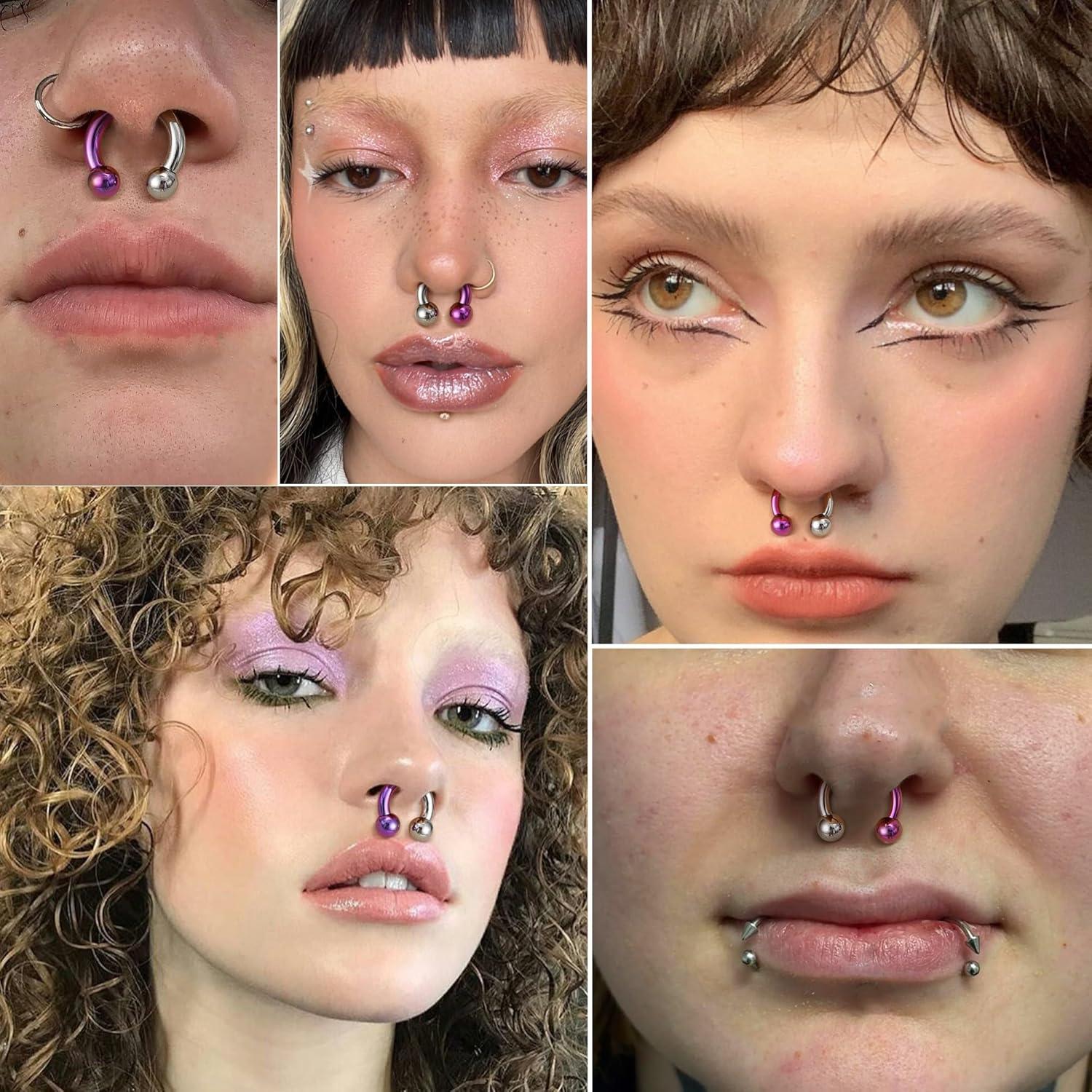 imageBodyBonita Anodized Septum Rings G23 Titanium Nose Ring Horseshoe Large PA Ring 6G 8G 12G Internally Threaded Circular Barbell Stretched Gauges for Ears CBR Body Piercing Jewelry for Women MenAnodized SilverPurple