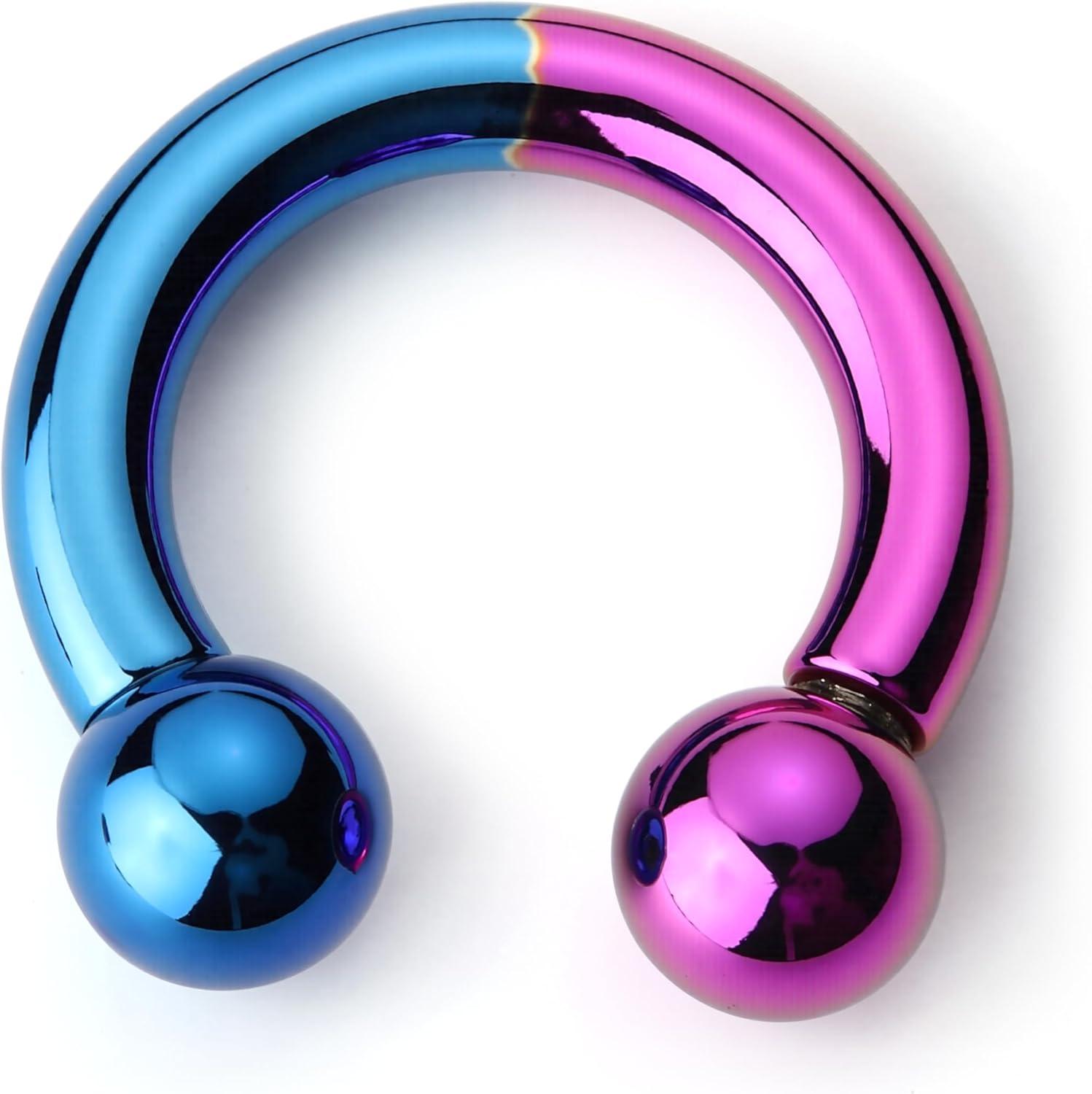 imageBodyBonita Anodized Septum Rings G23 Titanium Nose Ring Horseshoe Large PA Ring 6G 8G 12G Internally Threaded Circular Barbell Stretched Gauges for Ears CBR Body Piercing Jewelry for Women MenAnodized PurpleBlue