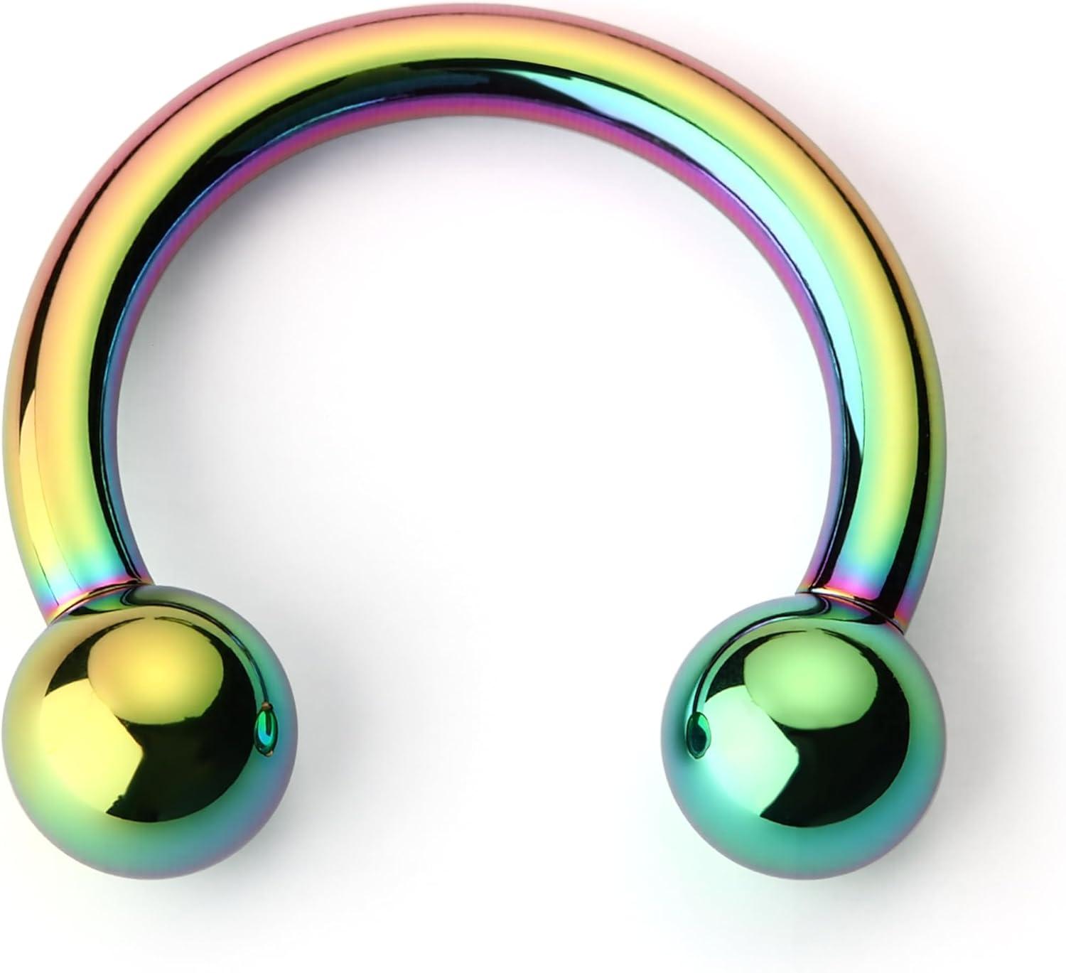 imageBodyBonita Anodized Septum Rings G23 Titanium Nose Ring Horseshoe Large PA Ring 6G 8G 12G Internally Threaded Circular Barbell Stretched Gauges for Ears CBR Body Piercing Jewelry for Women MenAnodized Rainbow