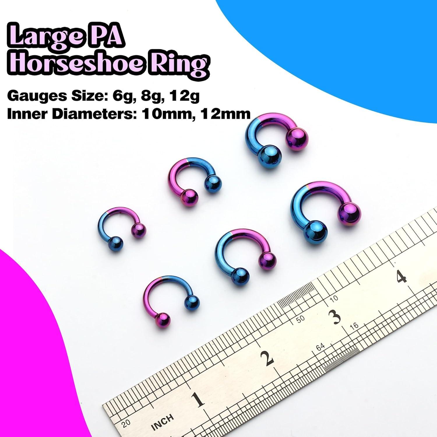 imageBodyBonita Anodized Septum Rings G23 Titanium Nose Ring Horseshoe Large PA Ring 6G 8G 12G Internally Threaded Circular Barbell Stretched Gauges for Ears CBR Body Piercing Jewelry for Women MenAnodized PurpleBlue