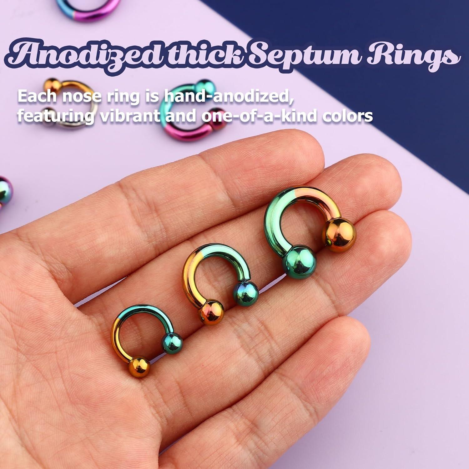 imageBodyBonita Anodized Septum Rings G23 Titanium Nose Ring Horseshoe Large PA Ring 6G 8G 12G Internally Threaded Circular Barbell Stretched Gauges for Ears CBR Body Piercing Jewelry for Women MenAnodized GreenOrange