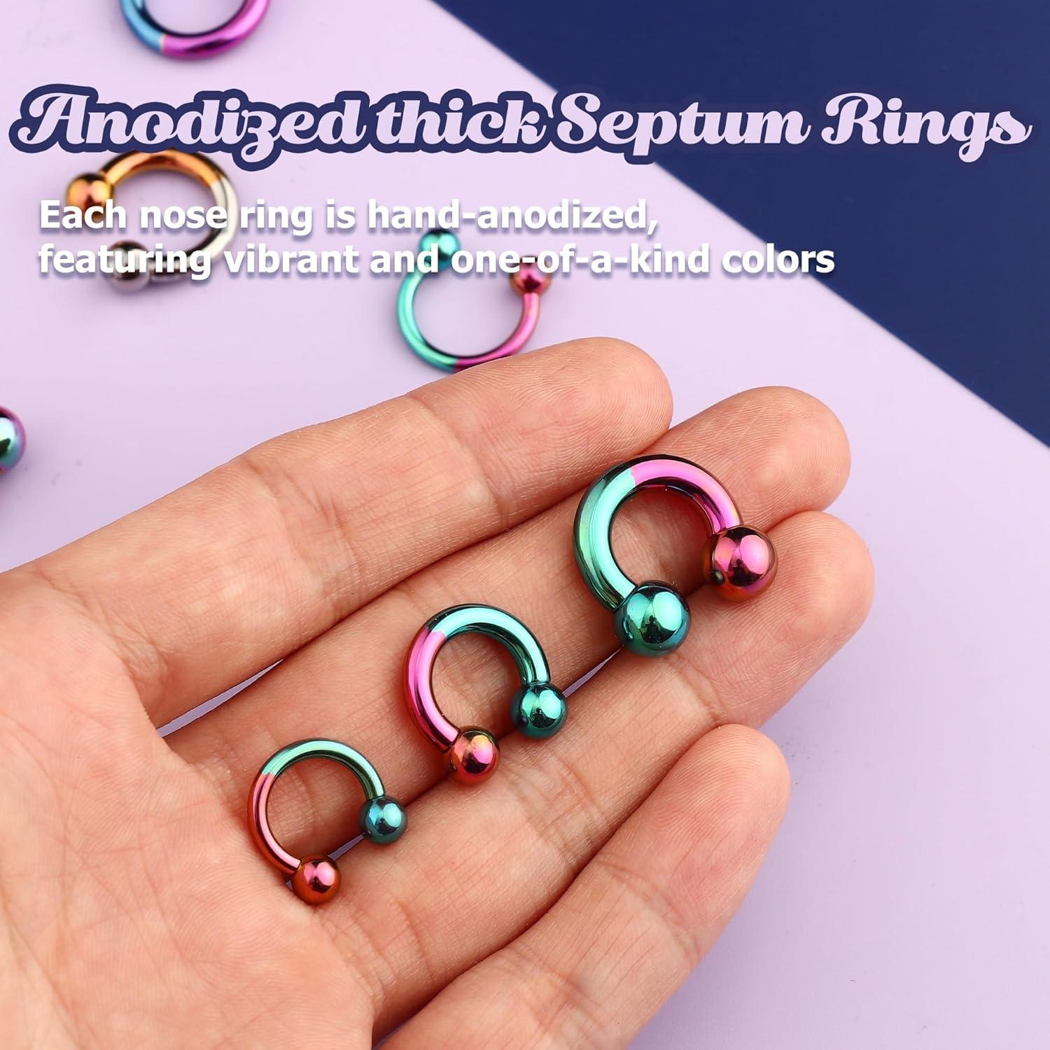 imageBodyBonita Anodized Septum Rings G23 Titanium Nose Ring Horseshoe Large PA Ring 6G 8G 12G Internally Threaded Circular Barbell Stretched Gauges for Ears CBR Body Piercing Jewelry for Women MenAnodized GreenPink