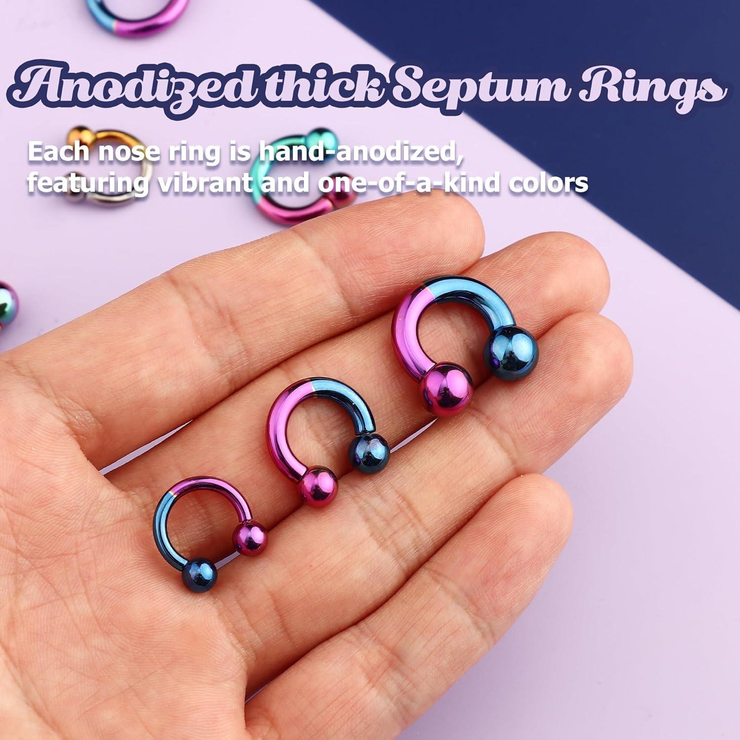 imageBodyBonita Anodized Septum Rings G23 Titanium Nose Ring Horseshoe Large PA Ring 6G 8G 12G Internally Threaded Circular Barbell Stretched Gauges for Ears CBR Body Piercing Jewelry for Women MenAnodized PurpleBlue