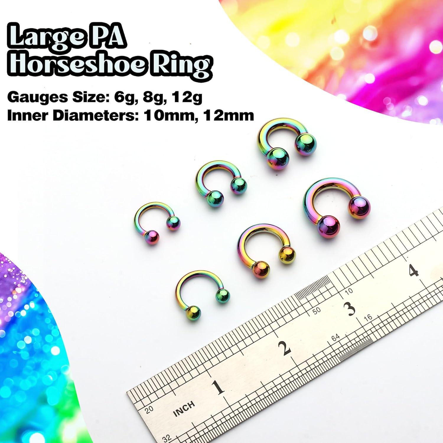 imageBodyBonita Anodized Septum Rings G23 Titanium Nose Ring Horseshoe Large PA Ring 6G 8G 12G Internally Threaded Circular Barbell Stretched Gauges for Ears CBR Body Piercing Jewelry for Women MenAnodized Rainbow
