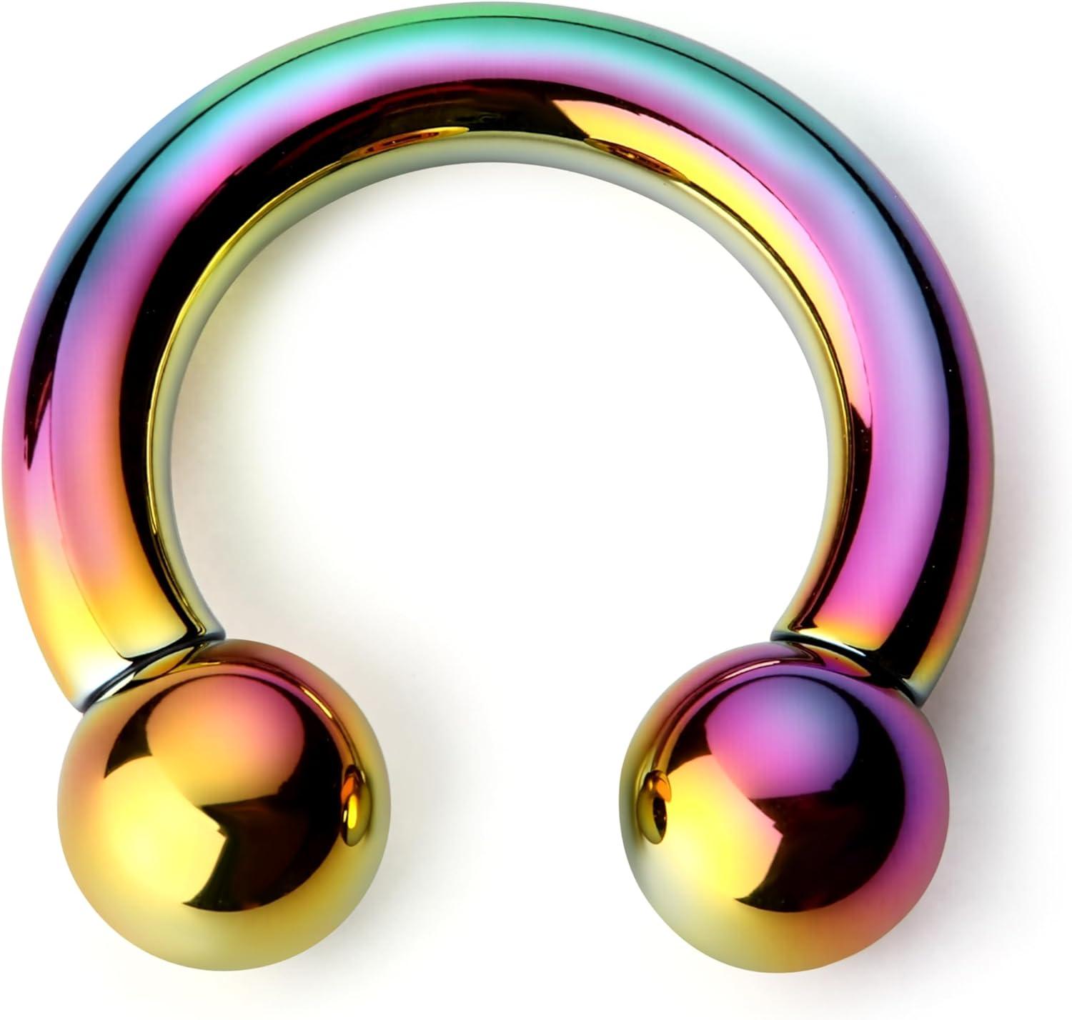 imageBodyBonita Anodized Septum Rings G23 Titanium Nose Ring Horseshoe Large PA Ring 6G 8G 12G Internally Threaded Circular Barbell Stretched Gauges for Ears CBR Body Piercing Jewelry for Women MenAnodized Rainbow