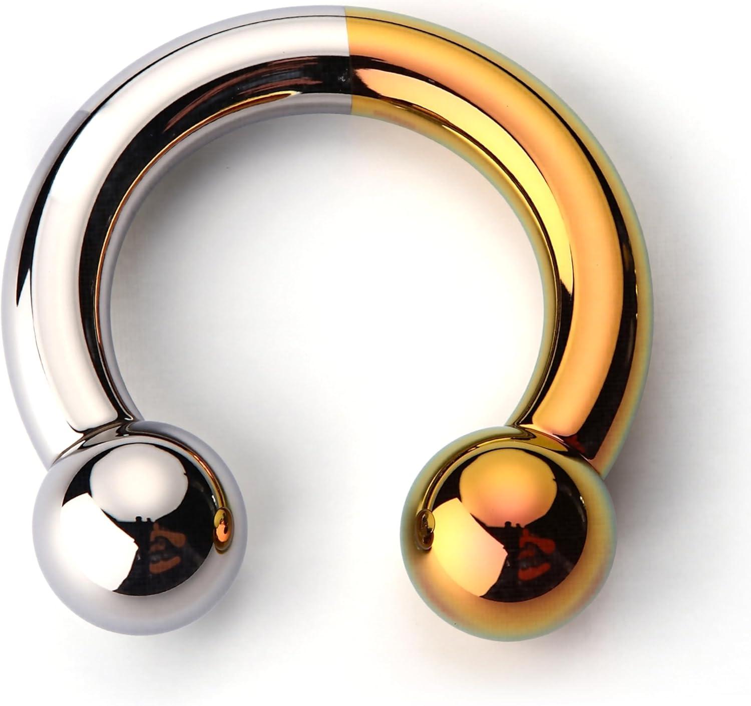 imageBodyBonita Anodized Septum Rings G23 Titanium Nose Ring Horseshoe Large PA Ring 6G 8G 12G Internally Threaded Circular Barbell Stretched Gauges for Ears CBR Body Piercing Jewelry for Women MenAnodized SilverGold