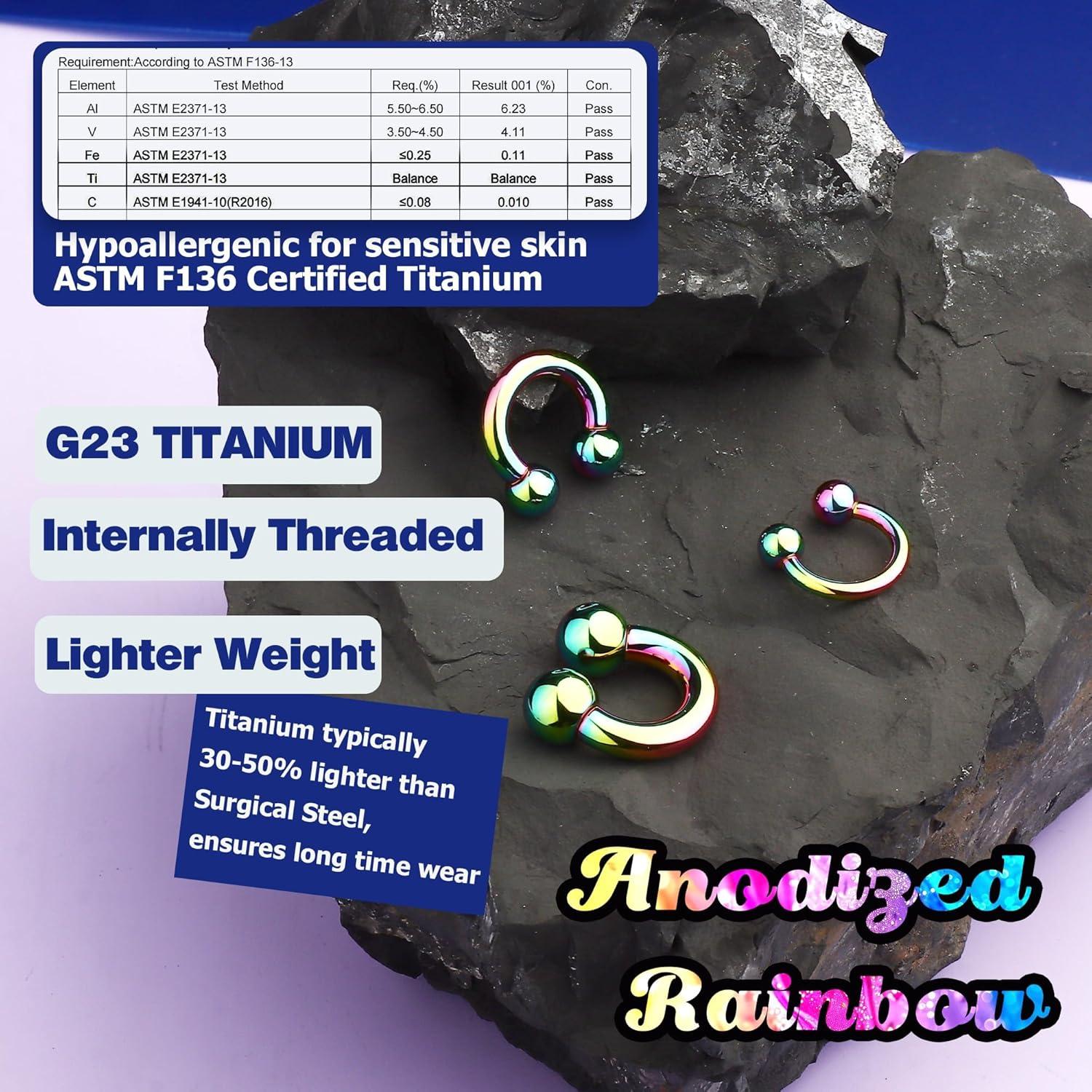 imageBodyBonita Anodized Septum Rings G23 Titanium Nose Ring Horseshoe Large PA Ring 6G 8G 12G Internally Threaded Circular Barbell Stretched Gauges for Ears CBR Body Piercing Jewelry for Women MenAnodized Rainbow