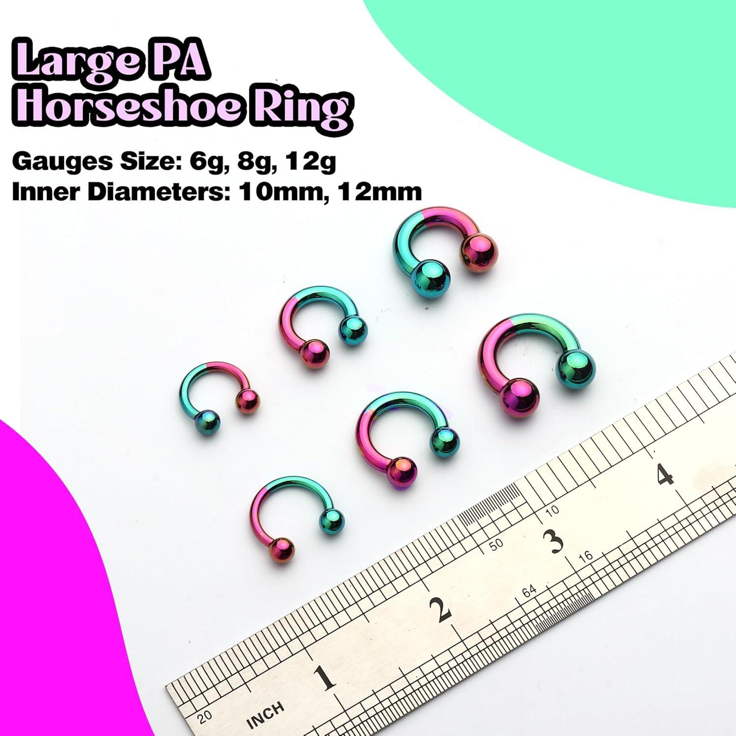 imageBodyBonita Anodized Septum Rings G23 Titanium Nose Ring Horseshoe Large PA Ring 6G 8G 12G Internally Threaded Circular Barbell Stretched Gauges for Ears CBR Body Piercing Jewelry for Women MenAnodized GreenPink