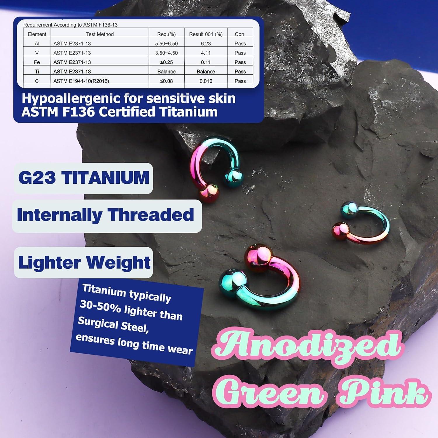 imageBodyBonita Anodized Septum Rings G23 Titanium Nose Ring Horseshoe Large PA Ring 6G 8G 12G Internally Threaded Circular Barbell Stretched Gauges for Ears CBR Body Piercing Jewelry for Women MenAnodized GreenPink