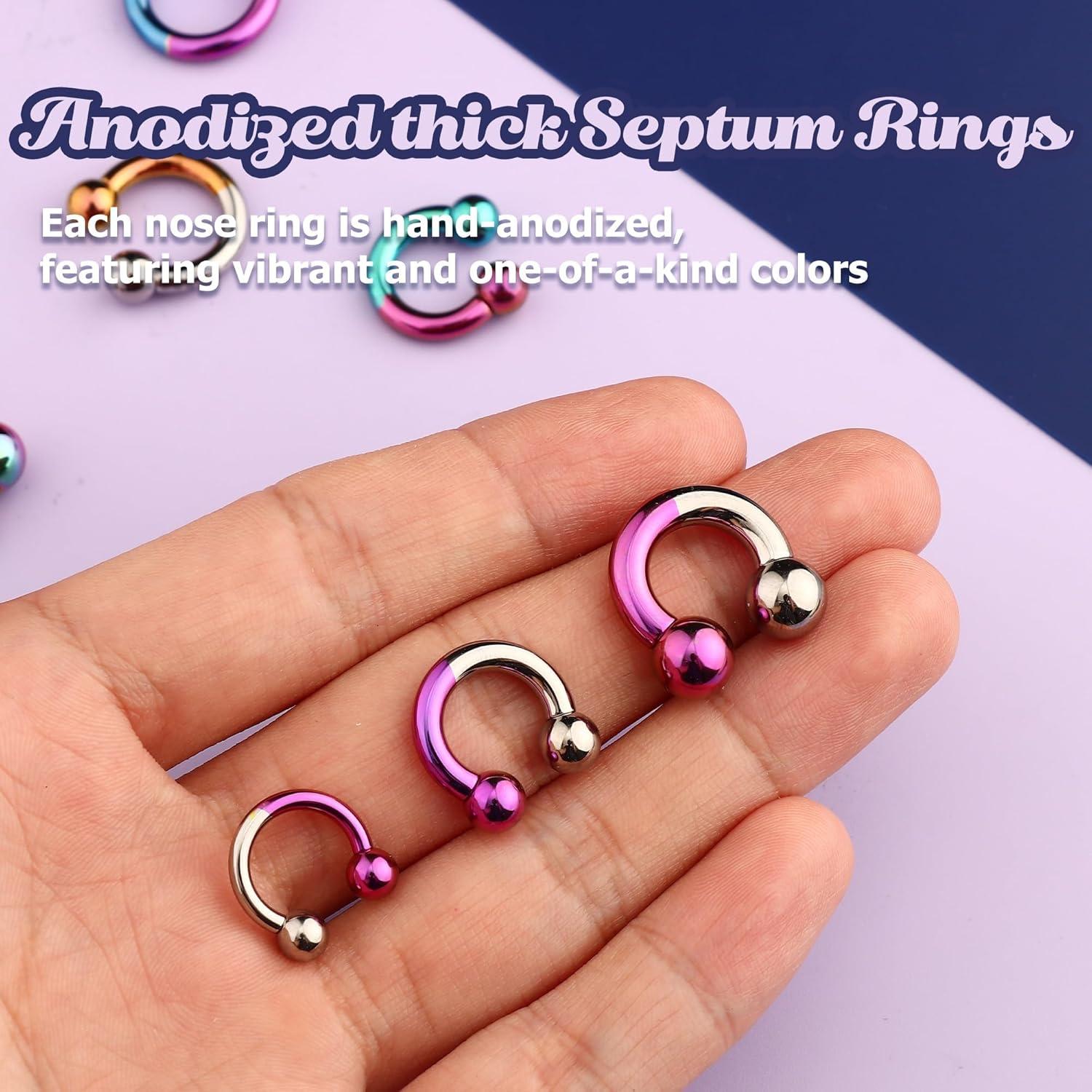 imageBodyBonita Anodized Septum Rings G23 Titanium Nose Ring Horseshoe Large PA Ring 6G 8G 12G Internally Threaded Circular Barbell Stretched Gauges for Ears CBR Body Piercing Jewelry for Women MenAnodized SilverPurple