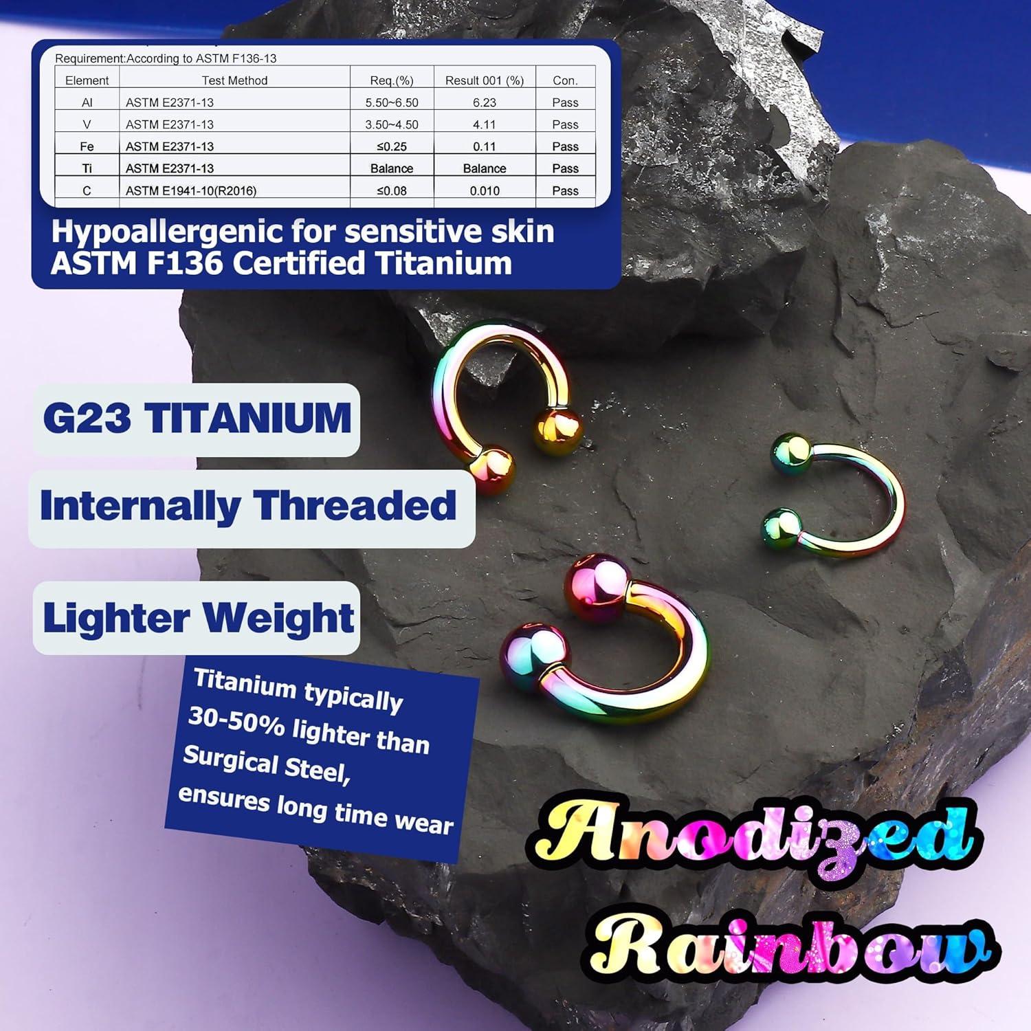 imageBodyBonita Anodized Septum Rings G23 Titanium Nose Ring Horseshoe Large PA Ring 6G 8G 12G Internally Threaded Circular Barbell Stretched Gauges for Ears CBR Body Piercing Jewelry for Women MenAnodized Rainbow