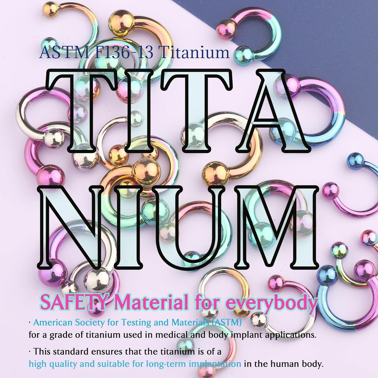 imageBodyBonita Anodized Septum Rings G23 Titanium Nose Ring Horseshoe Large PA Ring 6G 8G 12G Internally Threaded Circular Barbell Stretched Gauges for Ears CBR Body Piercing Jewelry for Women MenAnodized SilverPurple