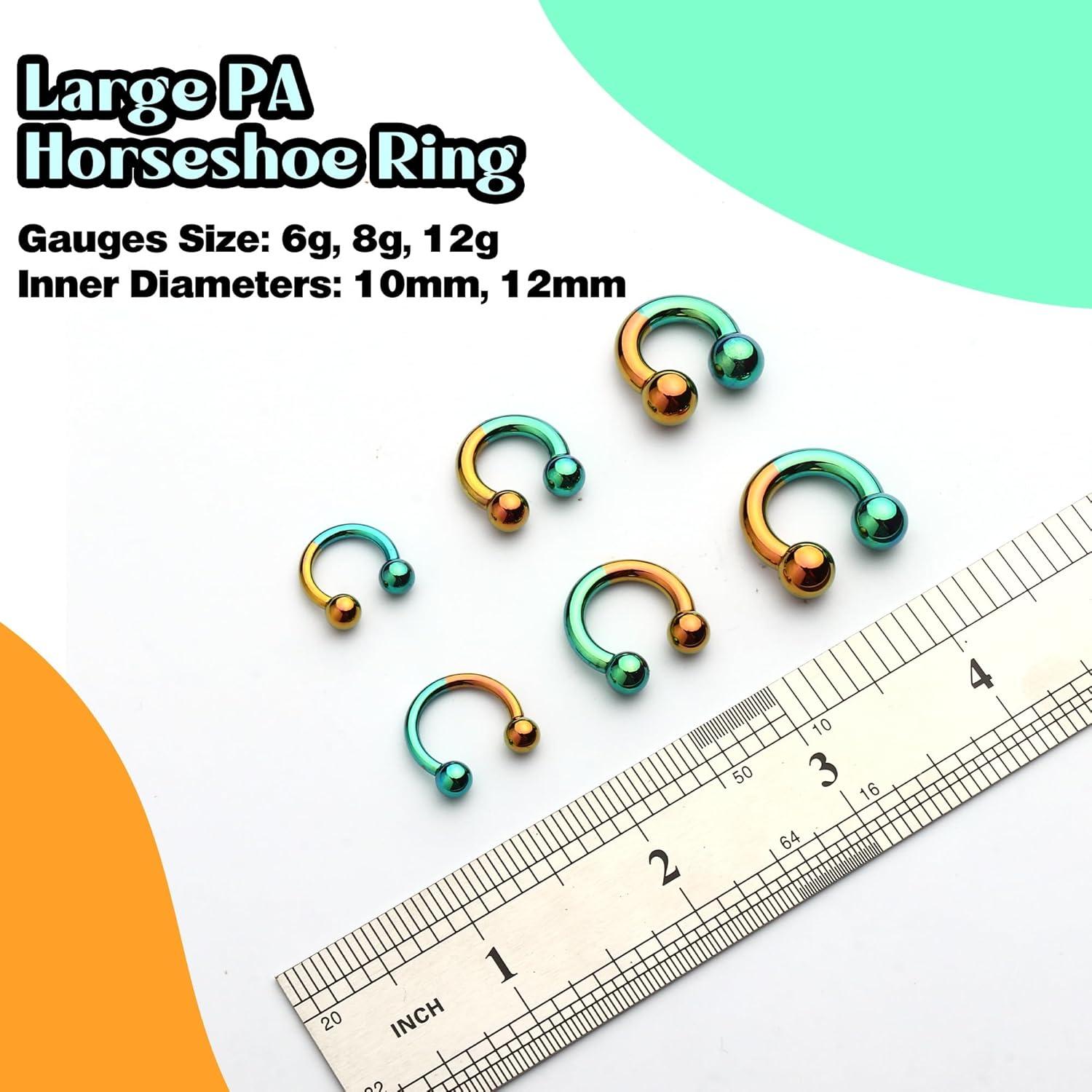 imageBodyBonita Anodized Septum Rings G23 Titanium Nose Ring Horseshoe Large PA Ring 6G 8G 12G Internally Threaded Circular Barbell Stretched Gauges for Ears CBR Body Piercing Jewelry for Women MenAnodized GreenOrange
