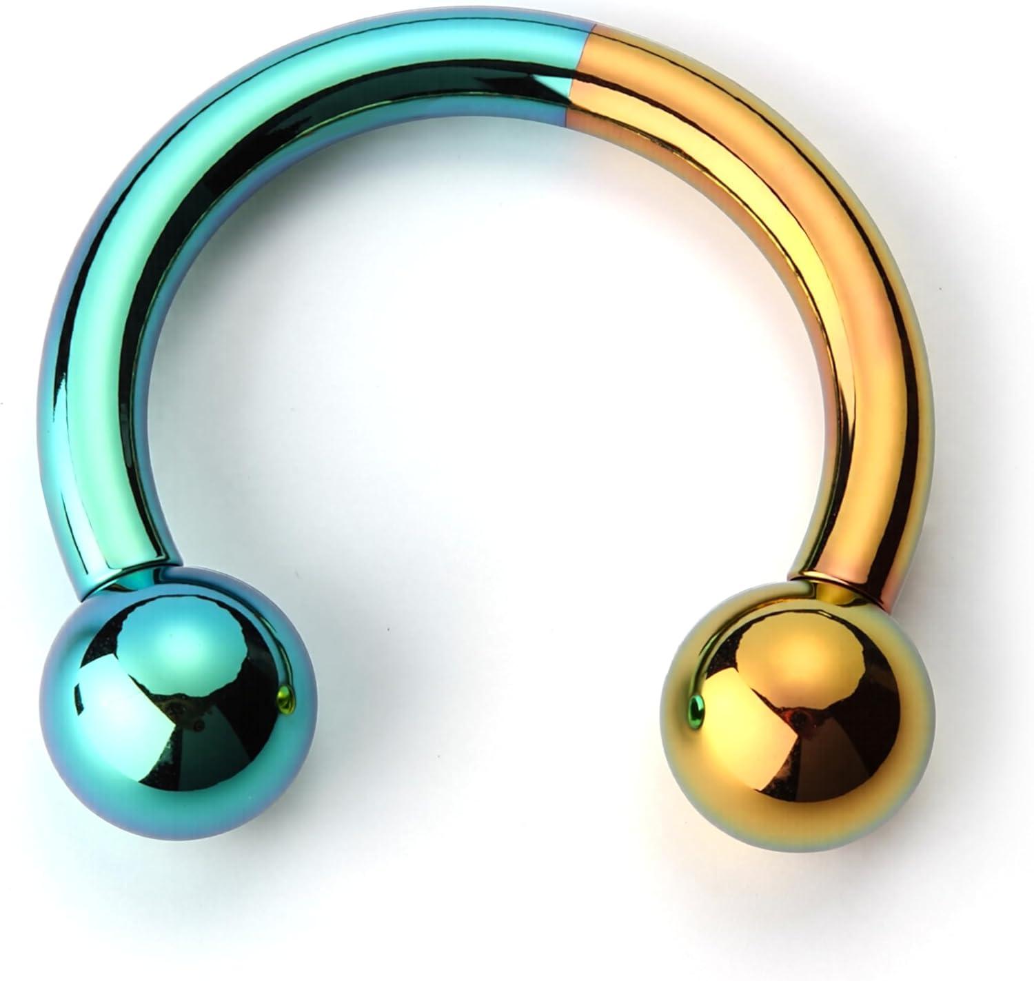 imageBodyBonita Anodized Septum Rings G23 Titanium Nose Ring Horseshoe Large PA Ring 6G 8G 12G Internally Threaded Circular Barbell Stretched Gauges for Ears CBR Body Piercing Jewelry for Women MenAnodized GreenOrange