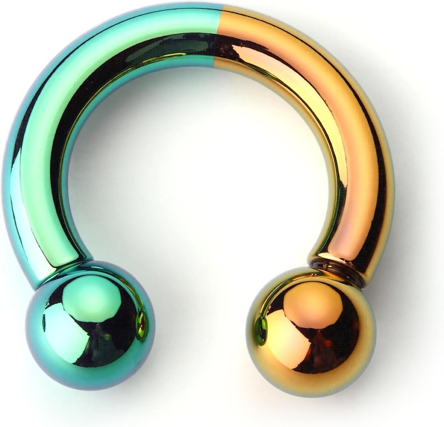 imageBodyBonita Anodized Septum Rings G23 Titanium Nose Ring Horseshoe Large PA Ring 6G 8G 12G Internally Threaded Circular Barbell Stretched Gauges for Ears CBR Body Piercing Jewelry for Women MenAnodized GreenOrange