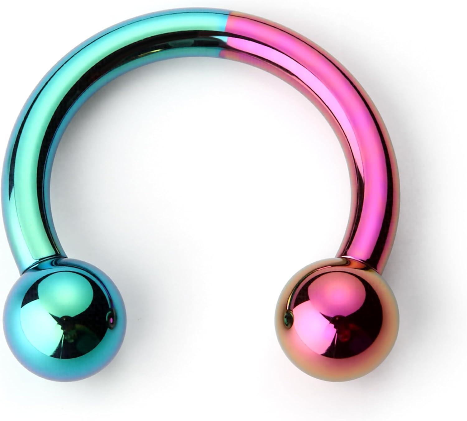 imageBodyBonita Anodized Septum Rings G23 Titanium Nose Ring Horseshoe Large PA Ring 6G 8G 12G Internally Threaded Circular Barbell Stretched Gauges for Ears CBR Body Piercing Jewelry for Women MenAnodized GreenPink