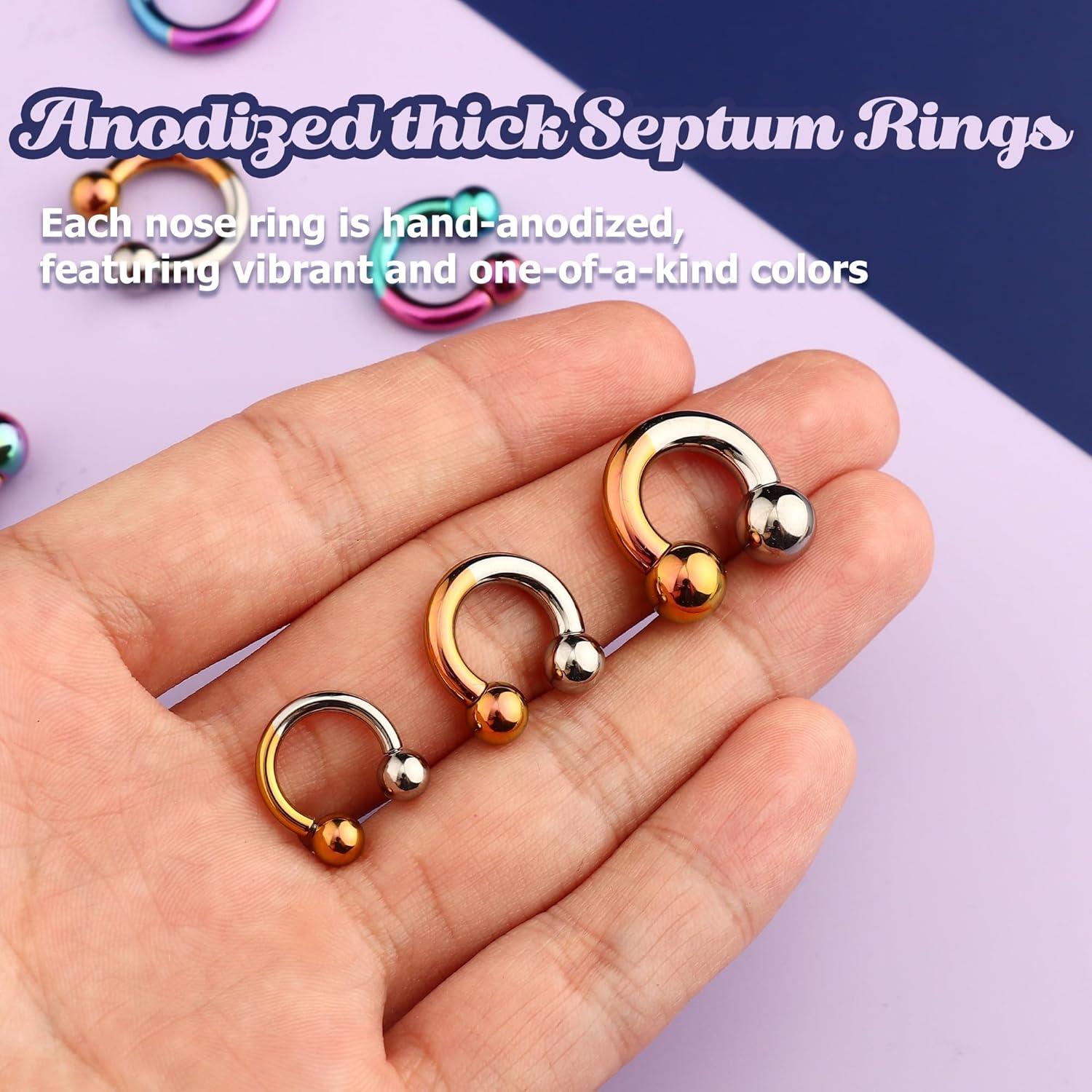 imageBodyBonita Anodized Septum Rings G23 Titanium Nose Ring Horseshoe Large PA Ring 6G 8G 12G Internally Threaded Circular Barbell Stretched Gauges for Ears CBR Body Piercing Jewelry for Women MenAnodized SilverGold