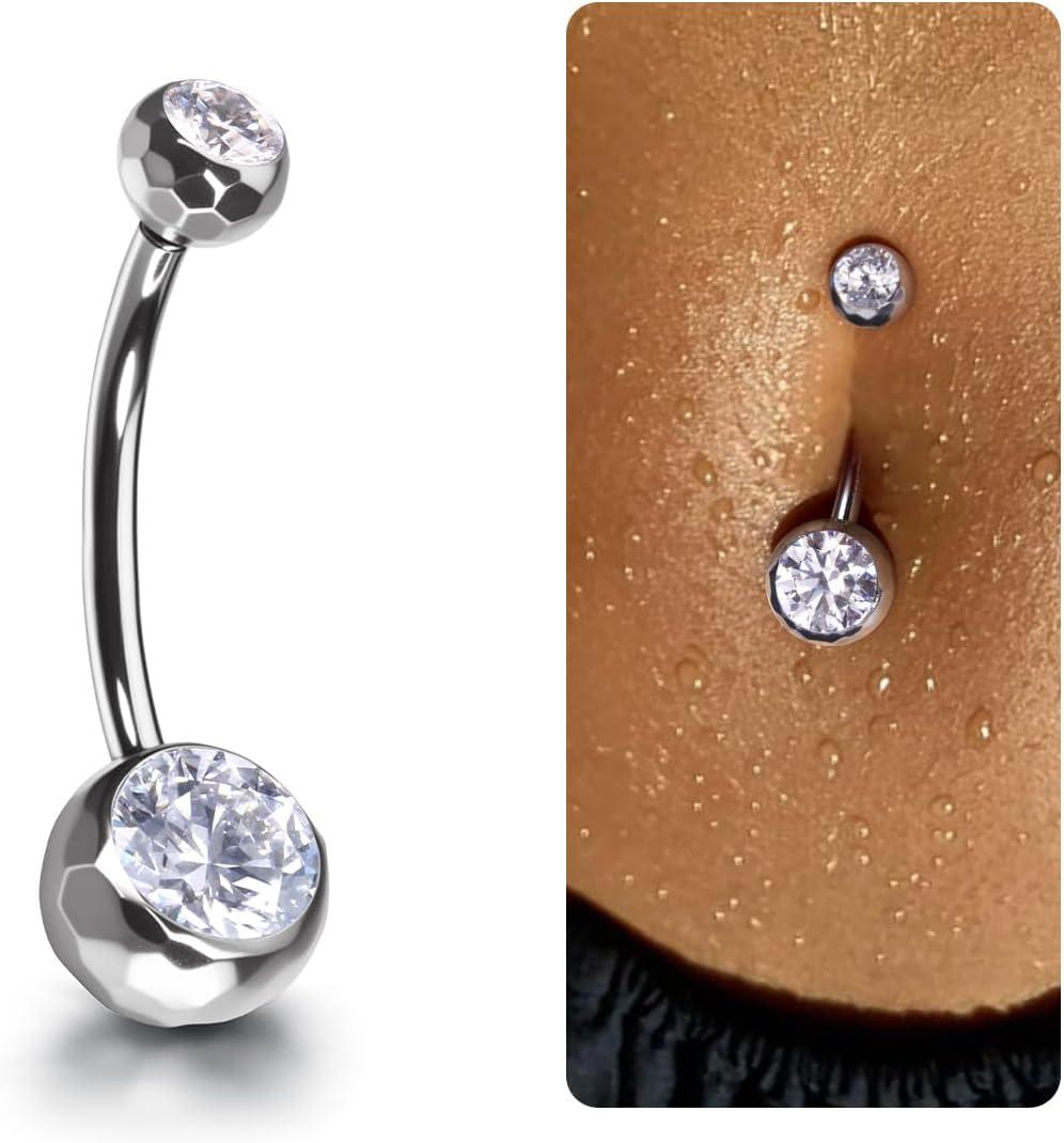 imageBodyBonita ColorShifting Zircon Belly Button Ring 14G G23 Titanium Internally Threaded Belly Button Piercing Curved Barbell Belly Rings Navel Rings for Women with 10121416mm Bar SilverWhite CZ
