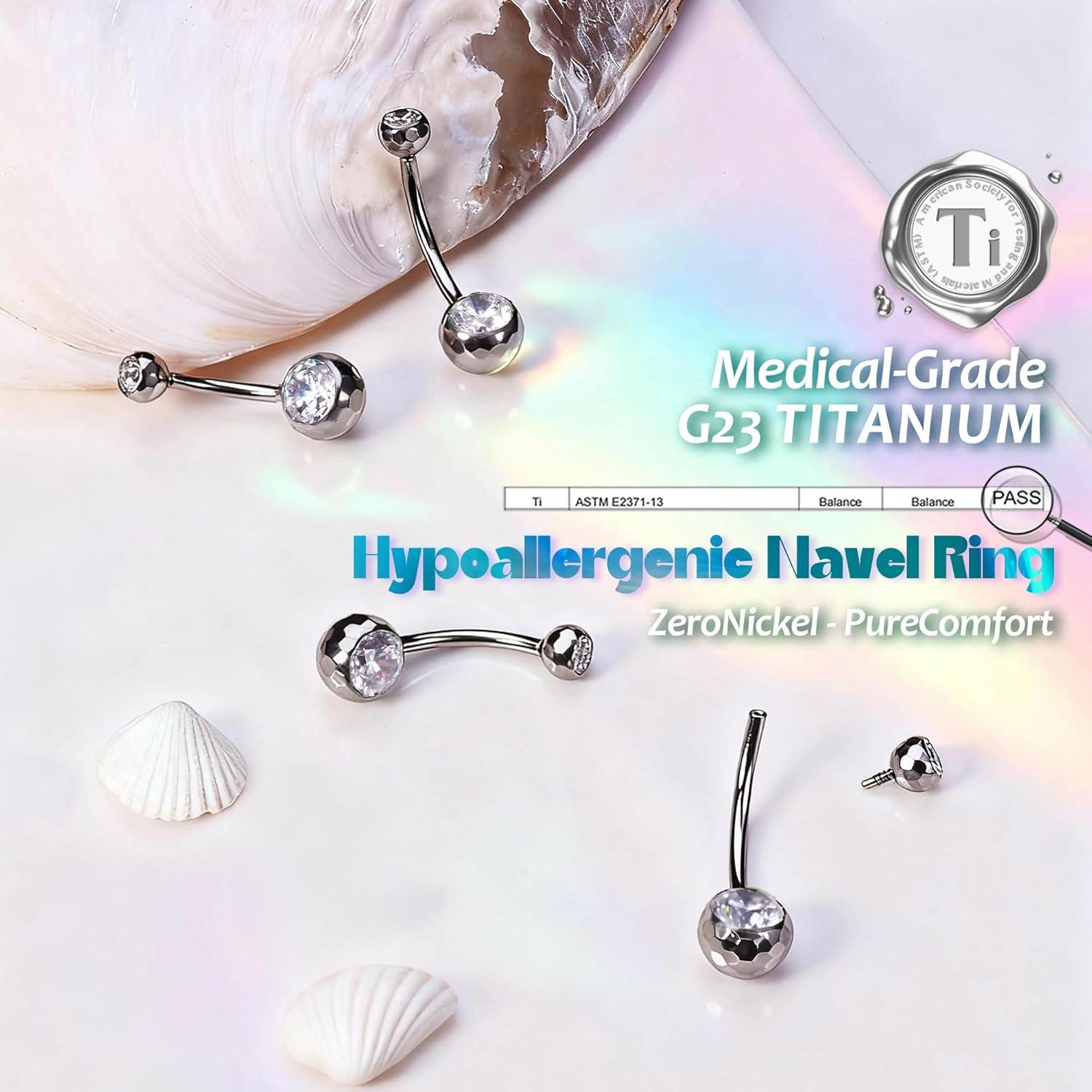 imageBodyBonita ColorShifting Zircon Belly Button Ring 14G G23 Titanium Internally Threaded Belly Button Piercing Curved Barbell Belly Rings Navel Rings for Women with 10121416mm Bar SilverWhite CZ