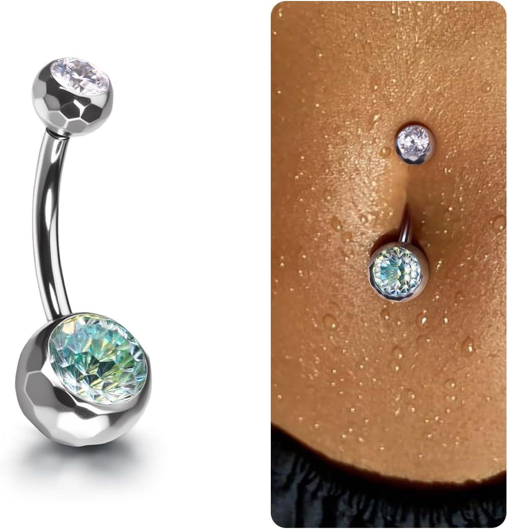 imageBodyBonita ColorShifting Zircon Belly Button Ring 14G G23 Titanium Internally Threaded Belly Button Piercing Curved Barbell Belly Rings Navel Rings for Women with 10121416mm Bar SilverGradient Green CZ