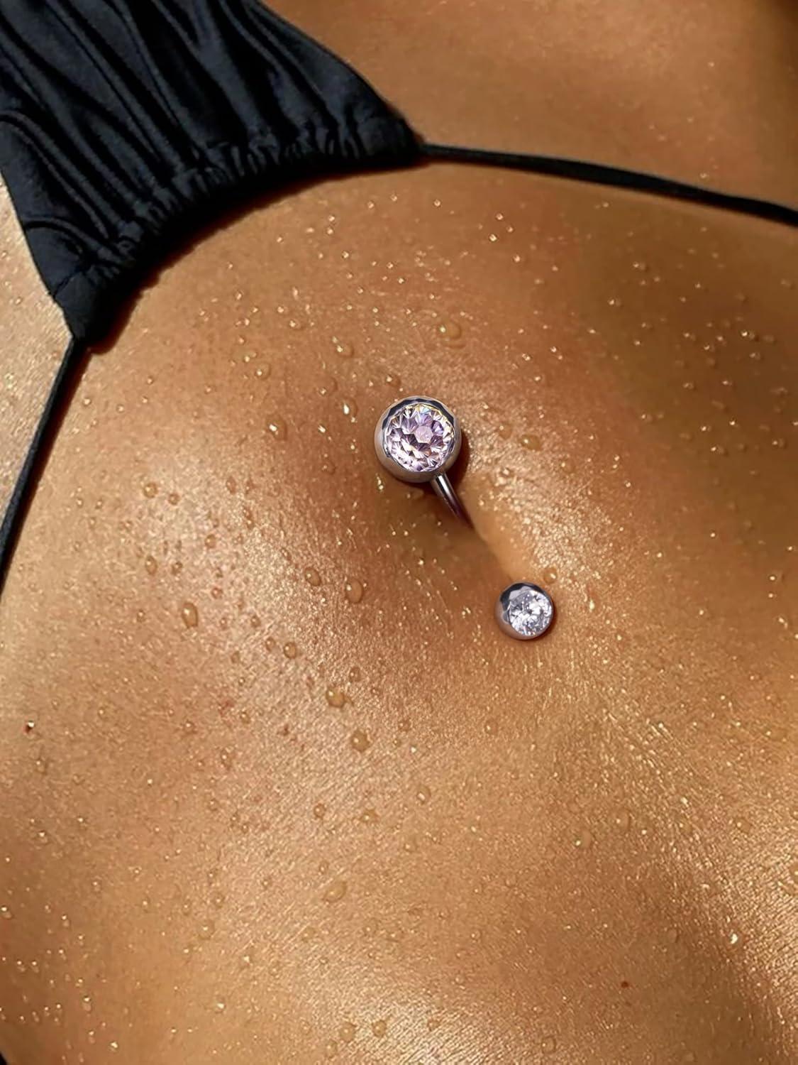 imageBodyBonita ColorShifting Zircon Belly Button Ring 14G G23 Titanium Internally Threaded Belly Button Piercing Curved Barbell Belly Rings Navel Rings for Women with 10121416mm Bar SilverGradient Pink CZ