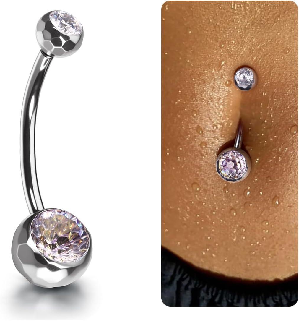 imageBodyBonita ColorShifting Zircon Belly Button Ring 14G G23 Titanium Internally Threaded Belly Button Piercing Curved Barbell Belly Rings Navel Rings for Women with 10121416mm Bar SilverGradient Pink CZ