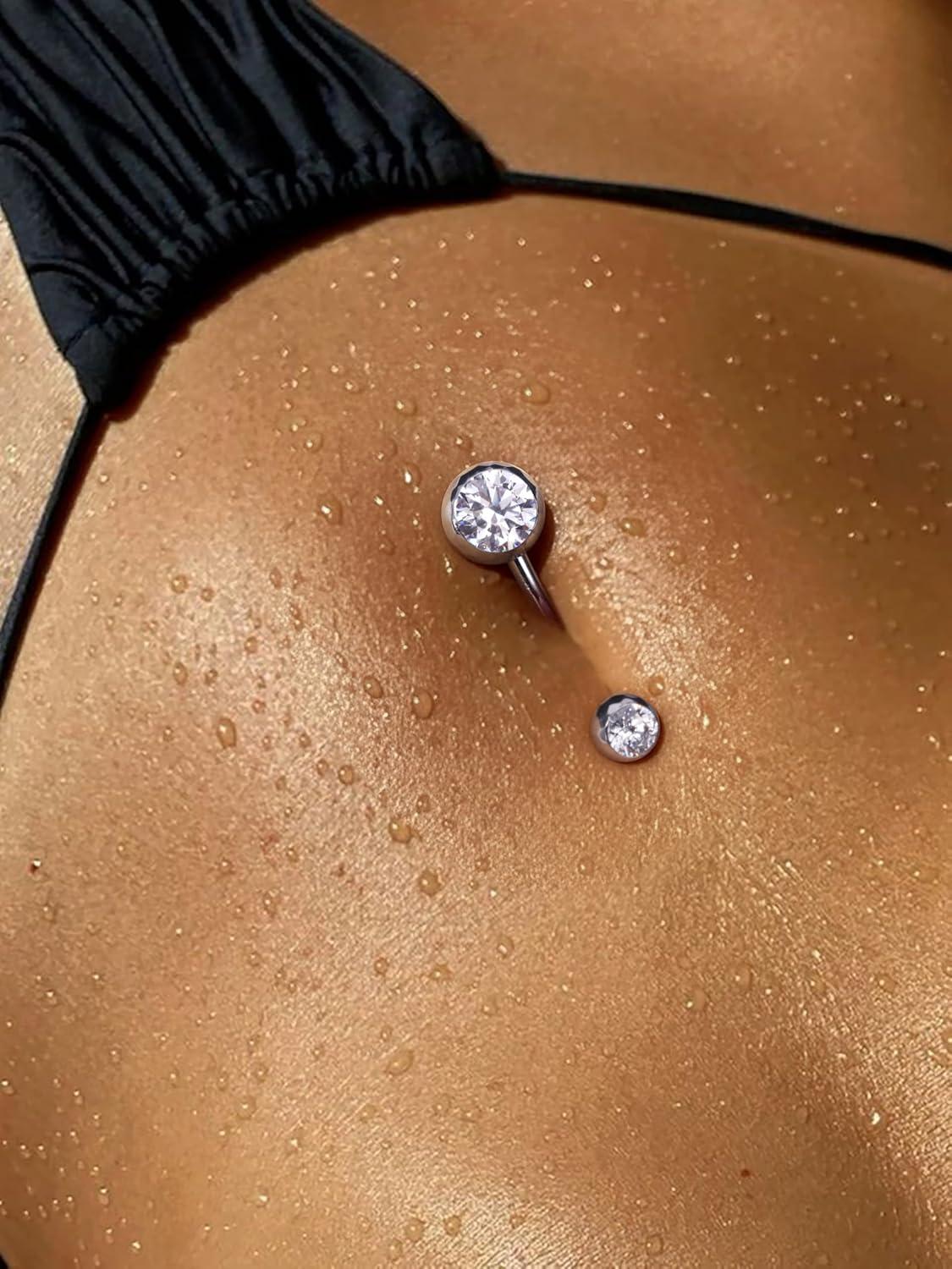 imageBodyBonita ColorShifting Zircon Belly Button Ring 14G G23 Titanium Internally Threaded Belly Button Piercing Curved Barbell Belly Rings Navel Rings for Women with 10121416mm Bar SilverWhite CZ